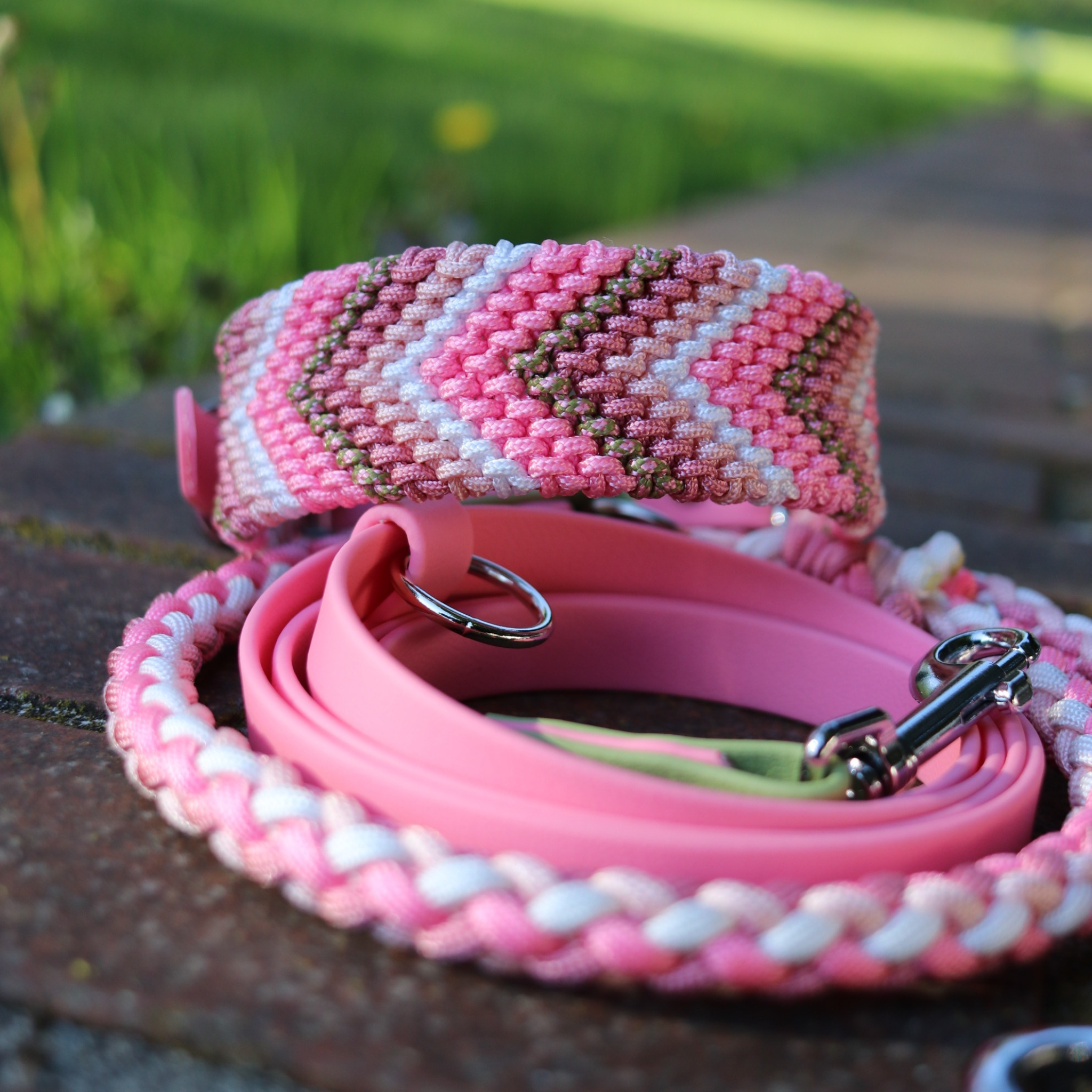 Paracord/Biothane Leine in Rosa und Grün