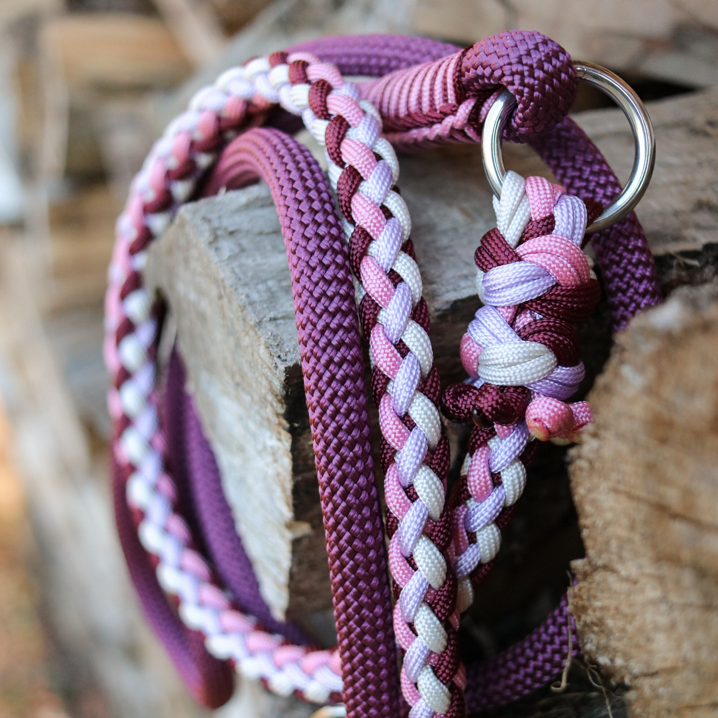 Paracord/Tau Leine "Gaucho" in Dunkelrot und Rosa