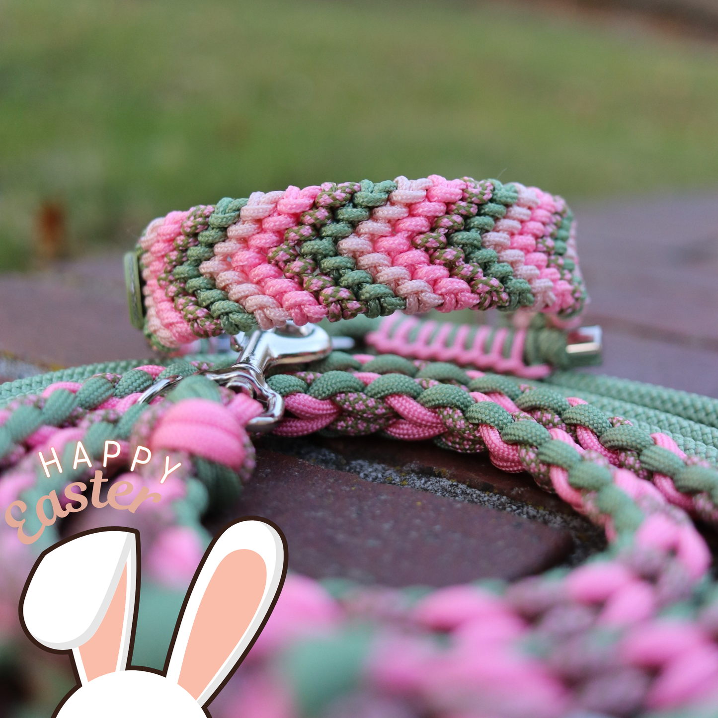 Paracordhalsband "Freundschaft" 2,5cm Breite in Rosa und Guacamole