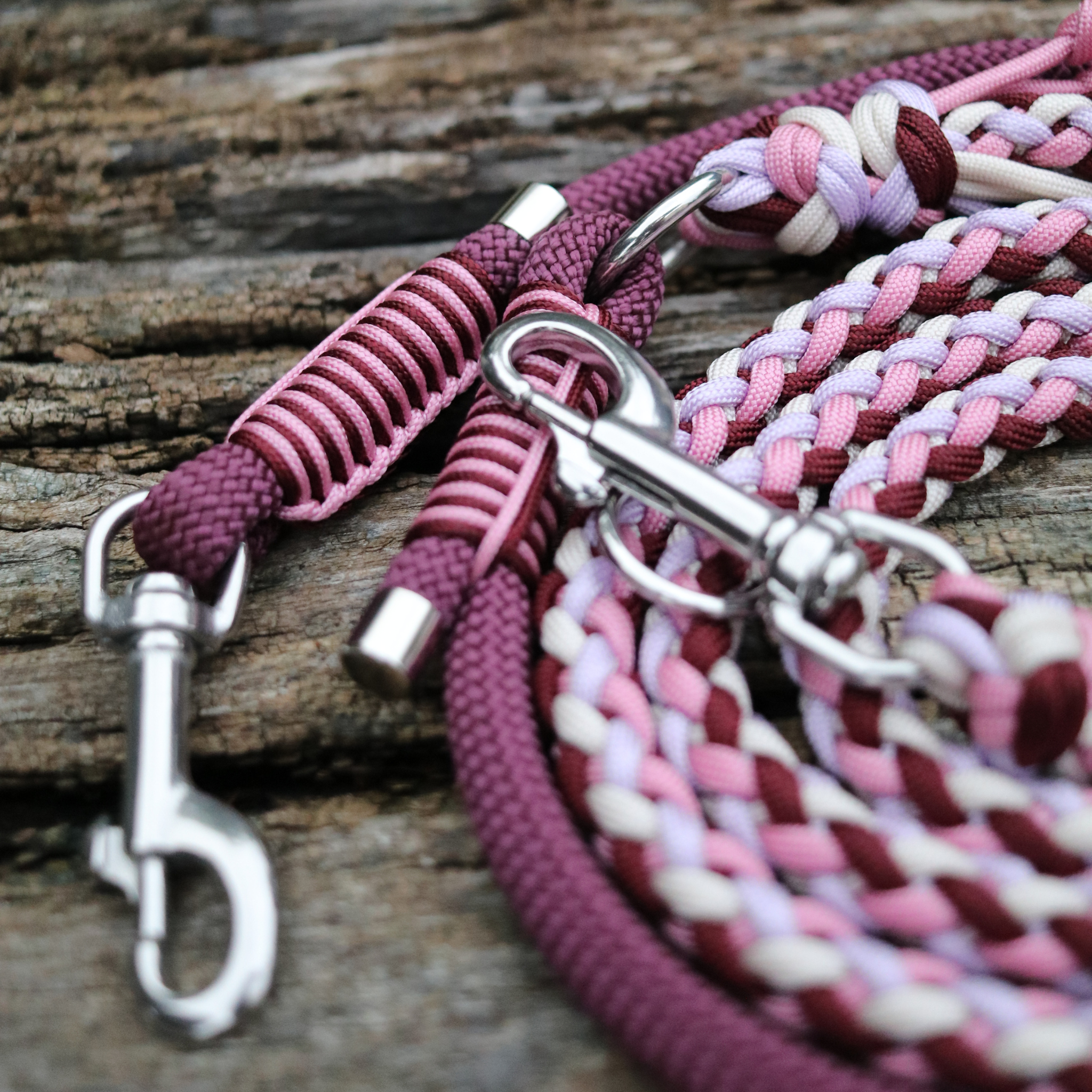Paracord/Tau Leine "Gaucho" in Dunkelrot und Rosa