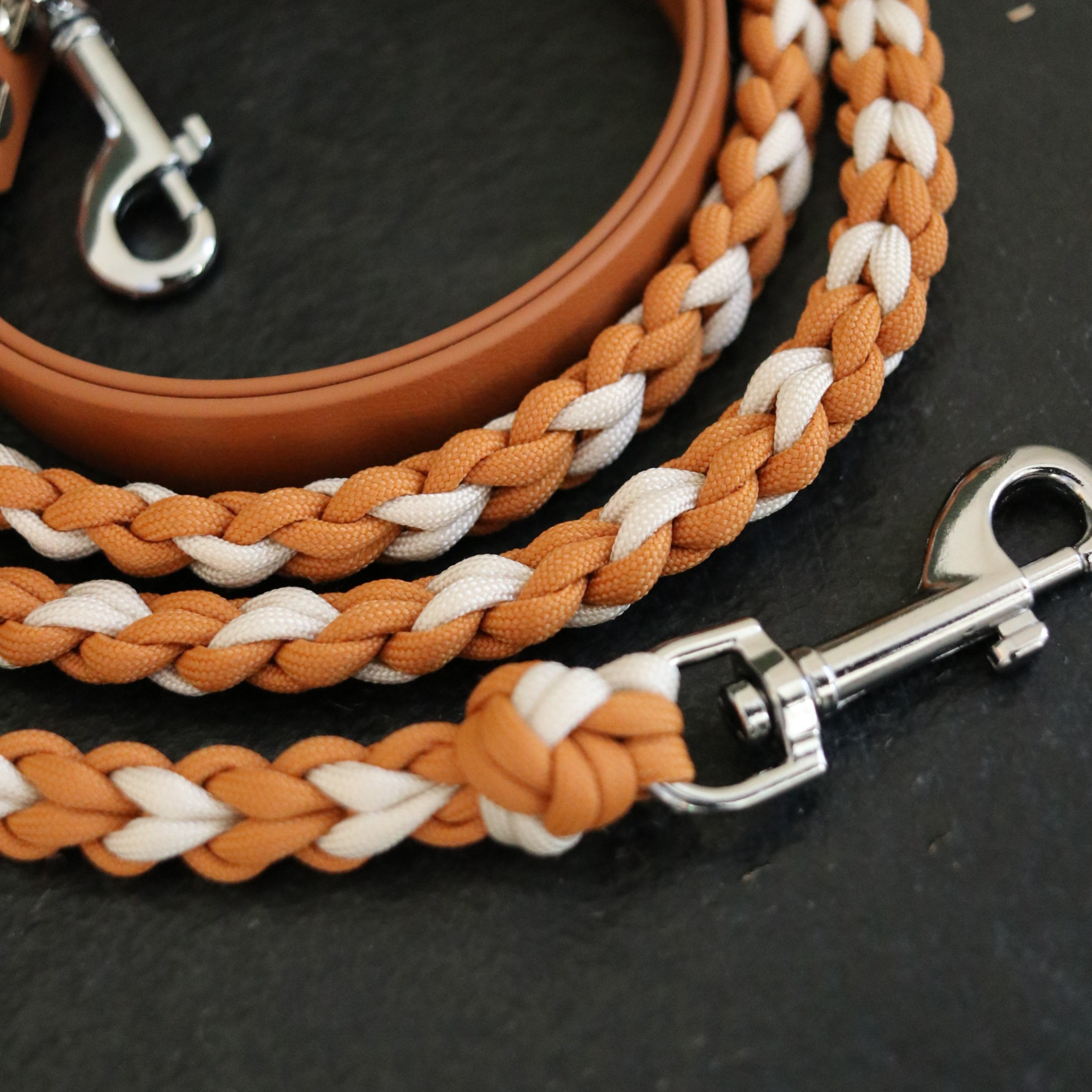 Paracord/Biothane Leine für kleine Hunde in Mustard und Cream