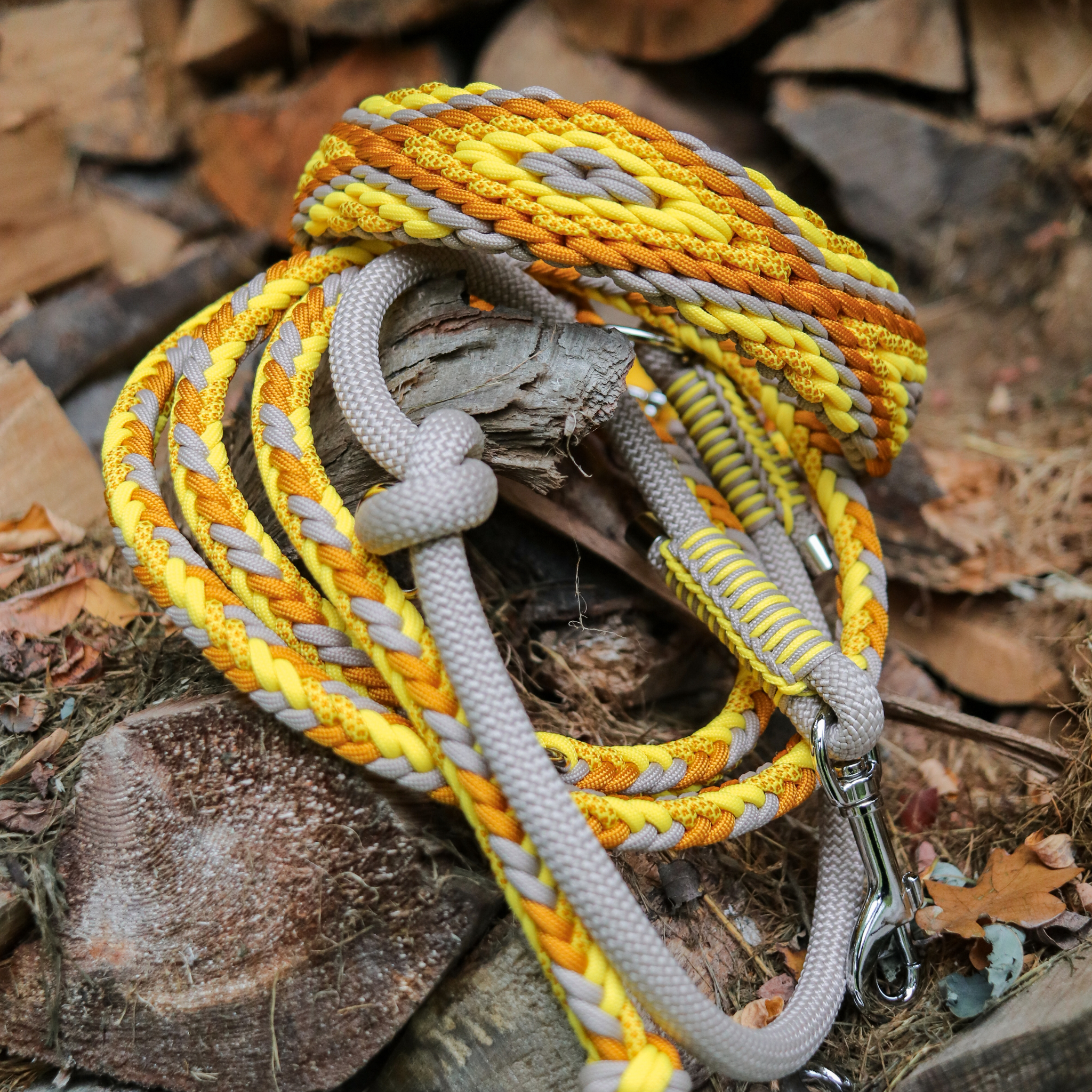 Paracord/Tau Leine "Herringbone" in Mocca und Canary
