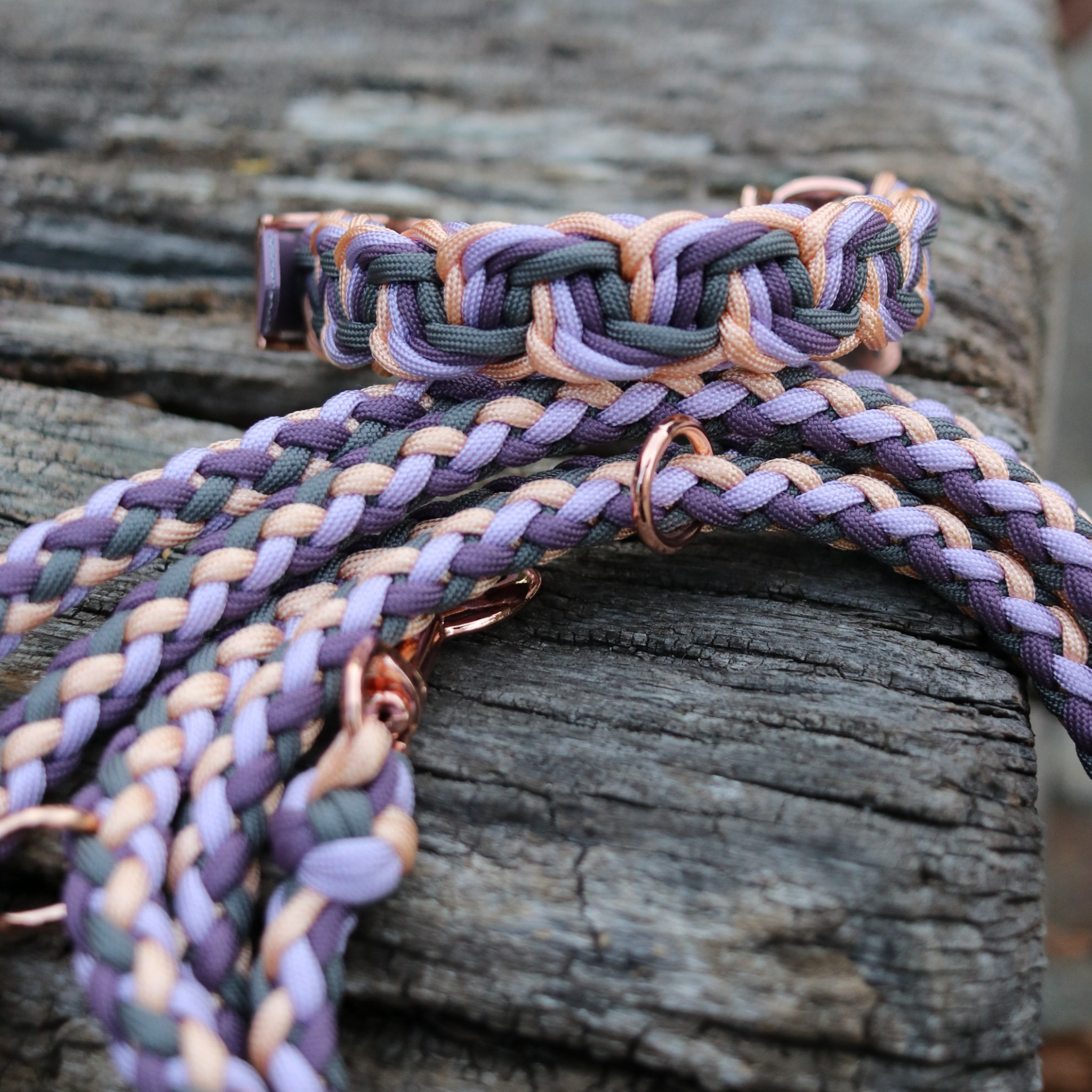 Paracordhalsband "Tiny" in Mauve und Dunkelgrau