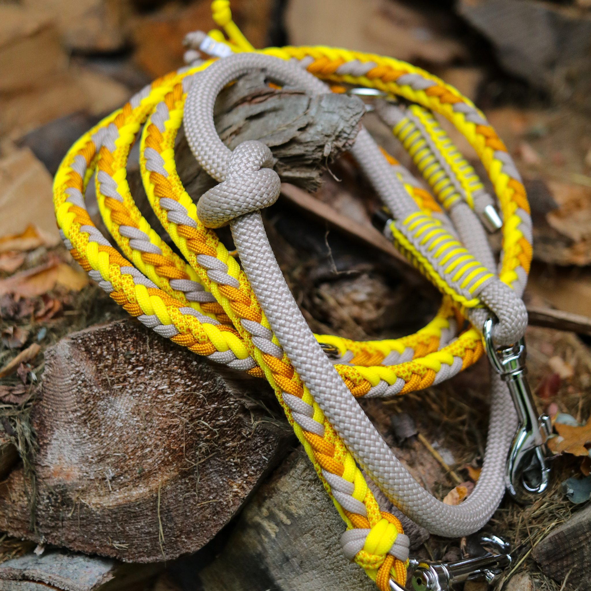Paracord/Tau Leine "Herringbone" in Mocca und Canary