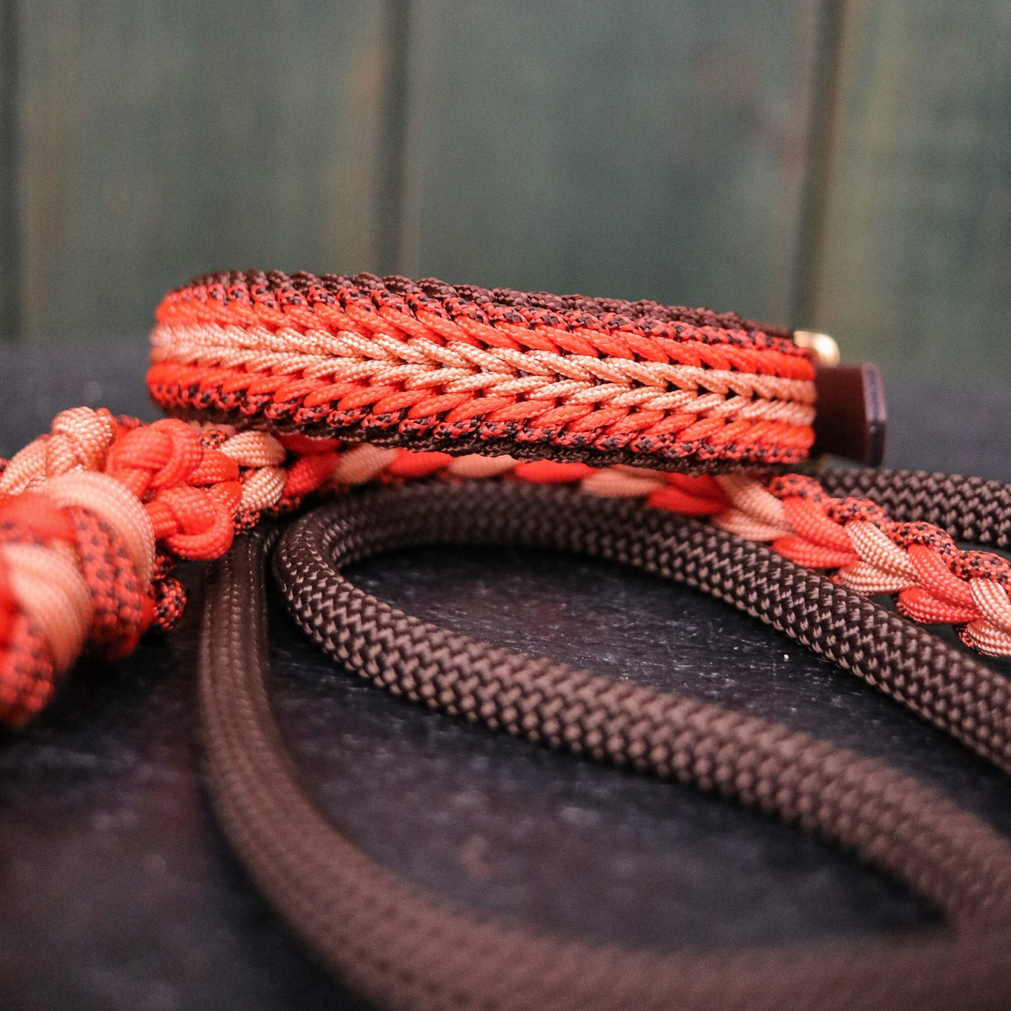 Paracordhalsband "Shining" Typ 1 in Orange und Walnuss