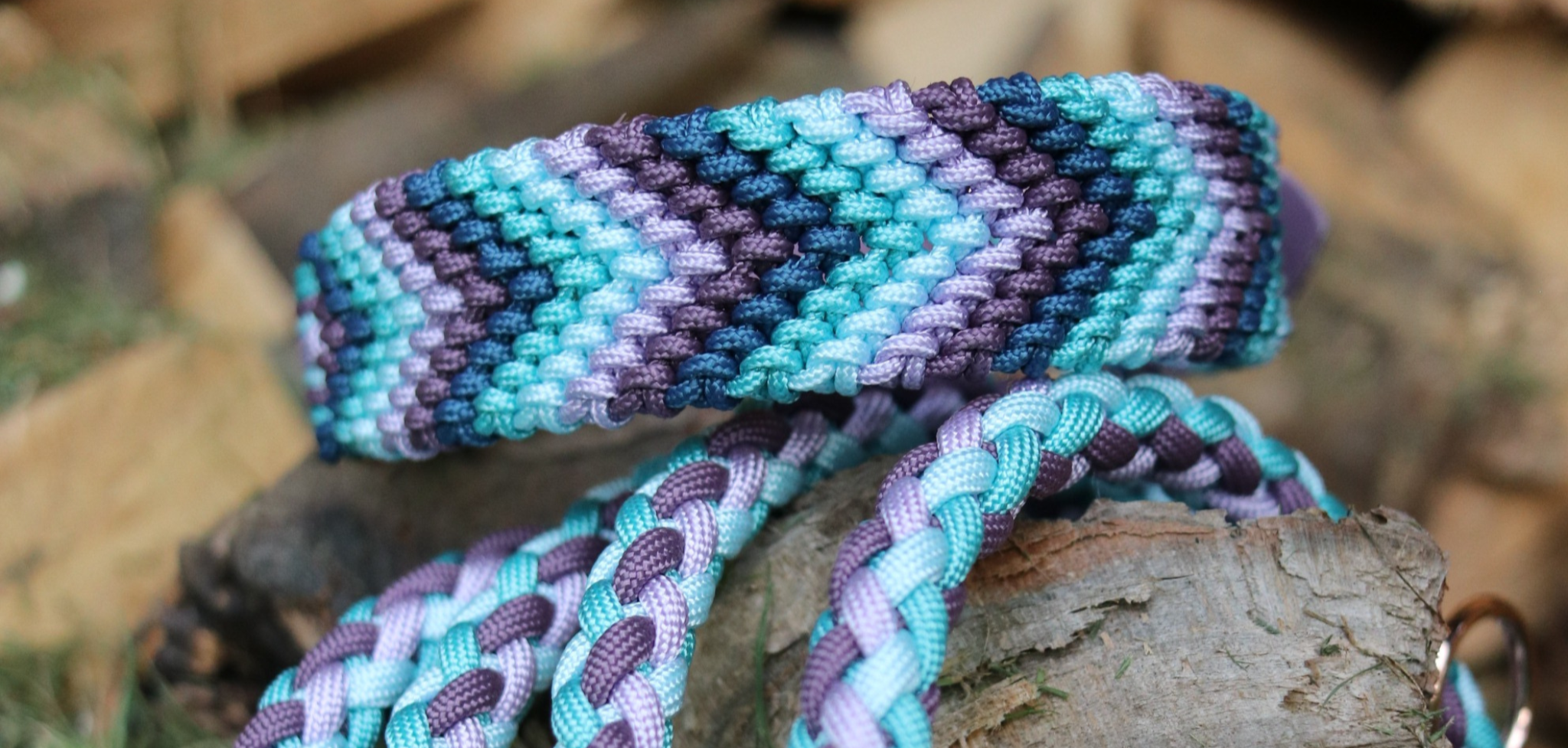 Paracordhalsband "Freundschaft" in Mauve und Türkis