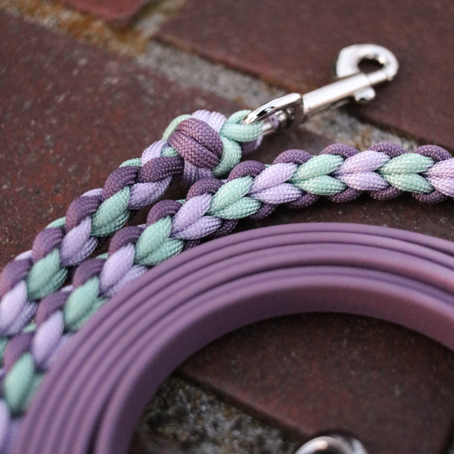 Paracord/Biothane Leine für kleine Hunde in Foggy und Lila