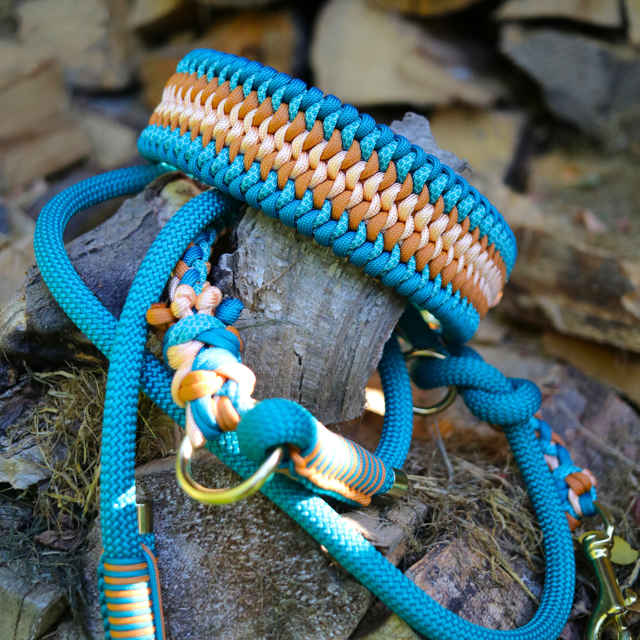 Paracord/Tau Leine "Gaucho" in Teal und Mustard