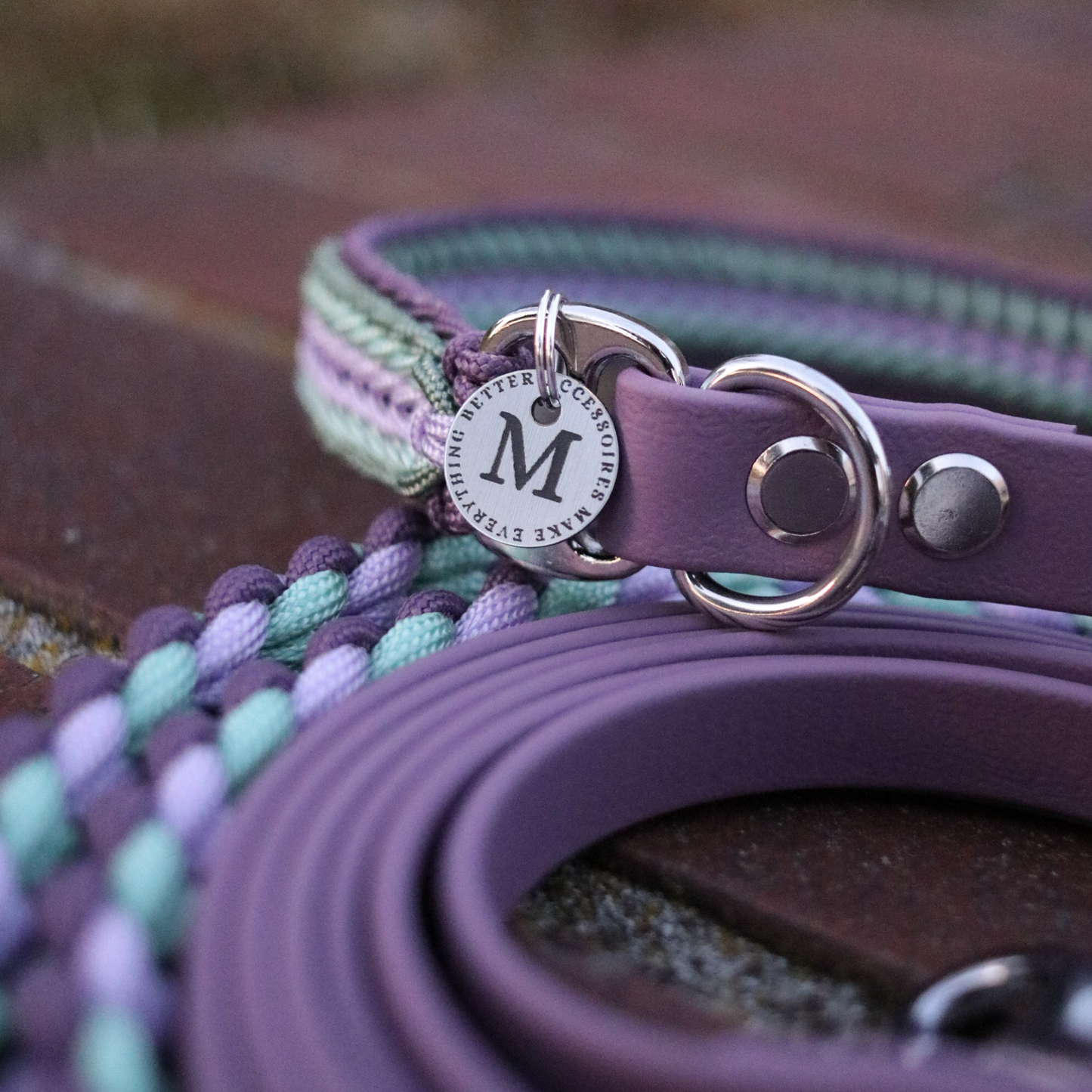 Paracord/Biothane Leine für kleine Hunde in Foggy und Lila
