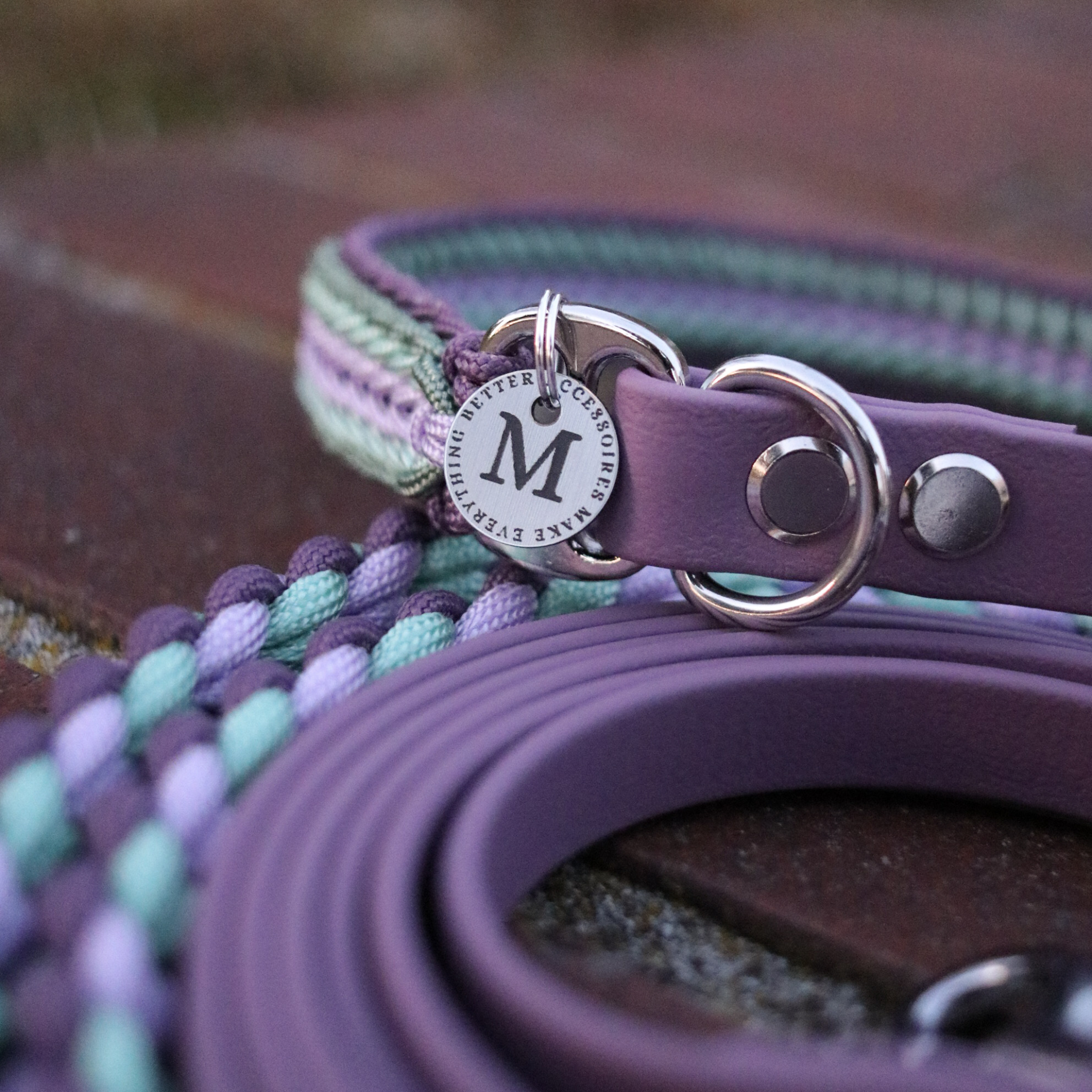 Paracord/Biothane Leine für kleine Hunde in Foggy und Lila