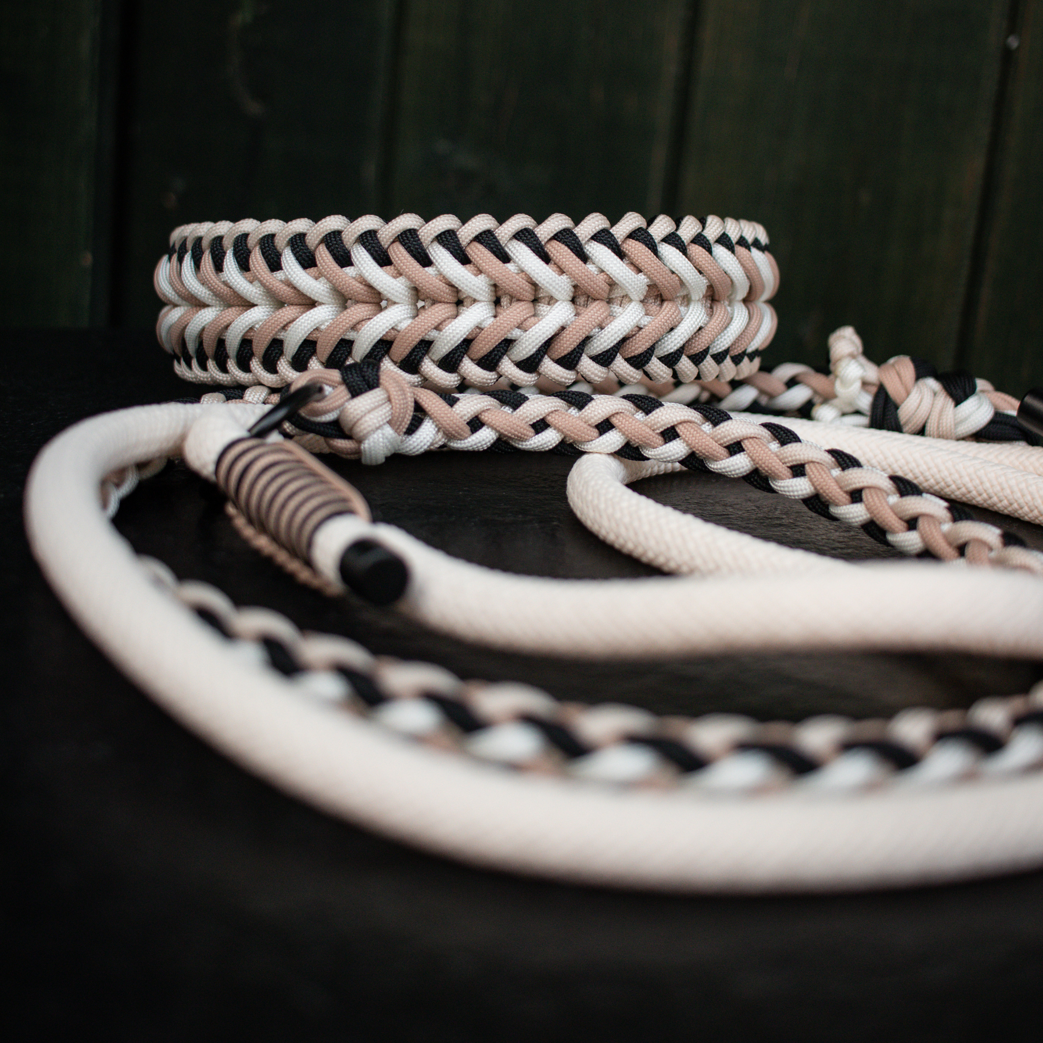 Paracord/Tau Leine in Schwarz und Cream