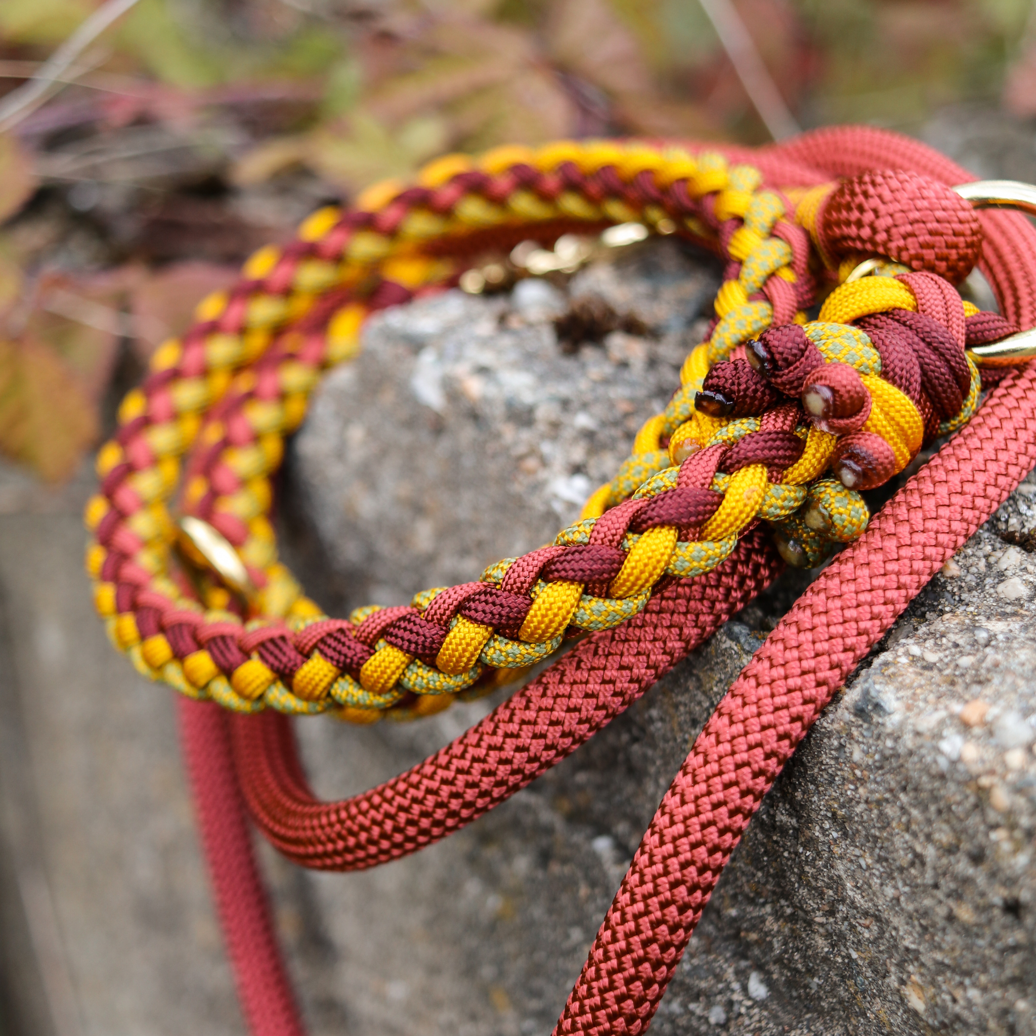 Paracord/Tau Leine "Gaucho" in Goldenrod und Weinrot Light