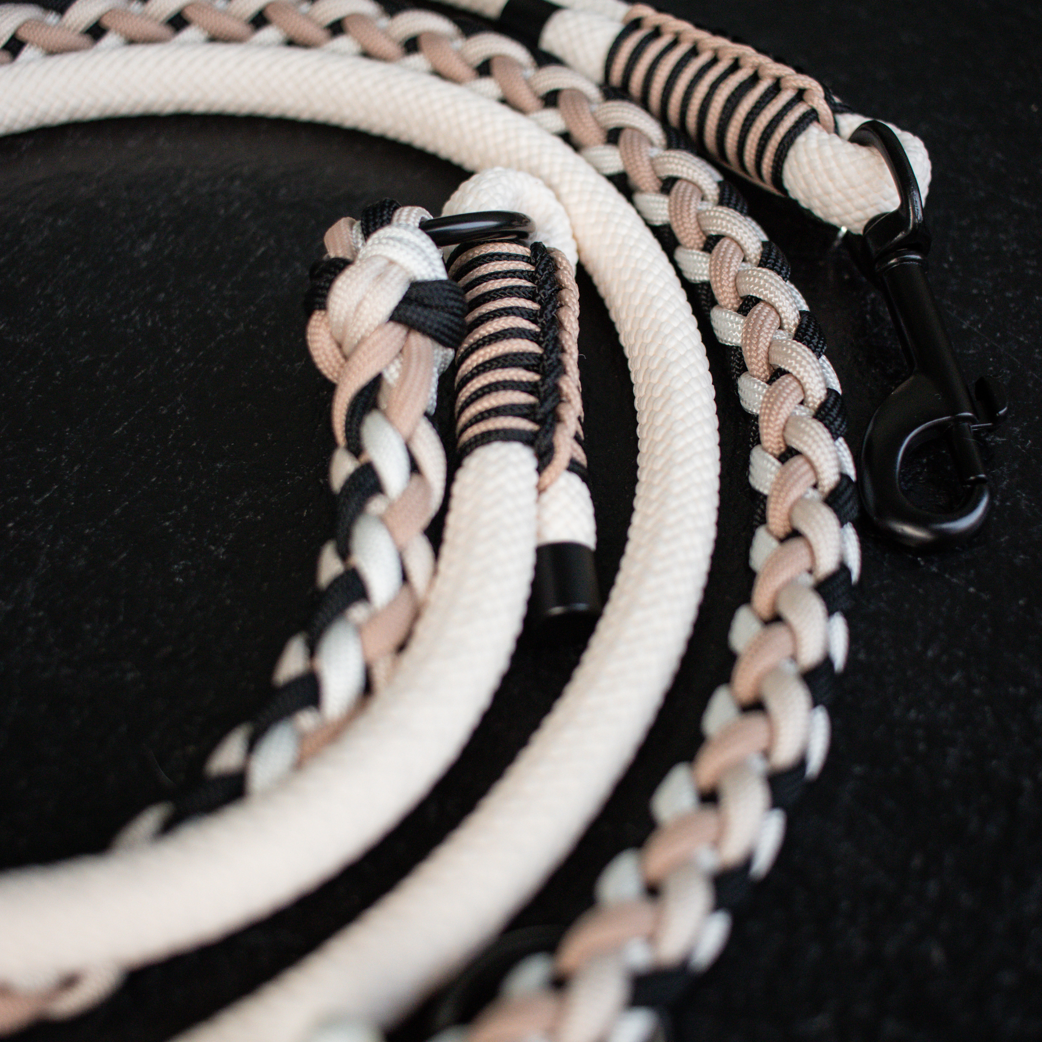 Paracord/Tau Leine in Schwarz und Cream