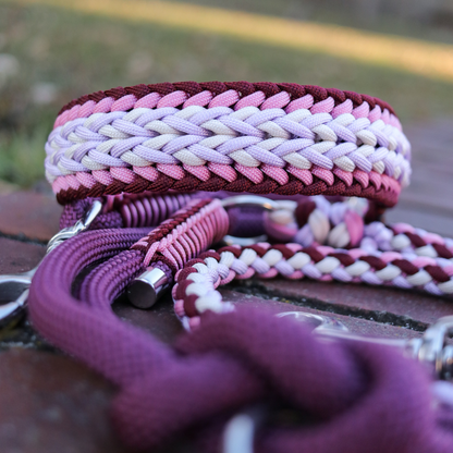 Paracordhalsband "Juno" in Dunkelrot und Rosa