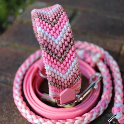 Paracordhalsband "Freundschaft" in Rosa und Grün