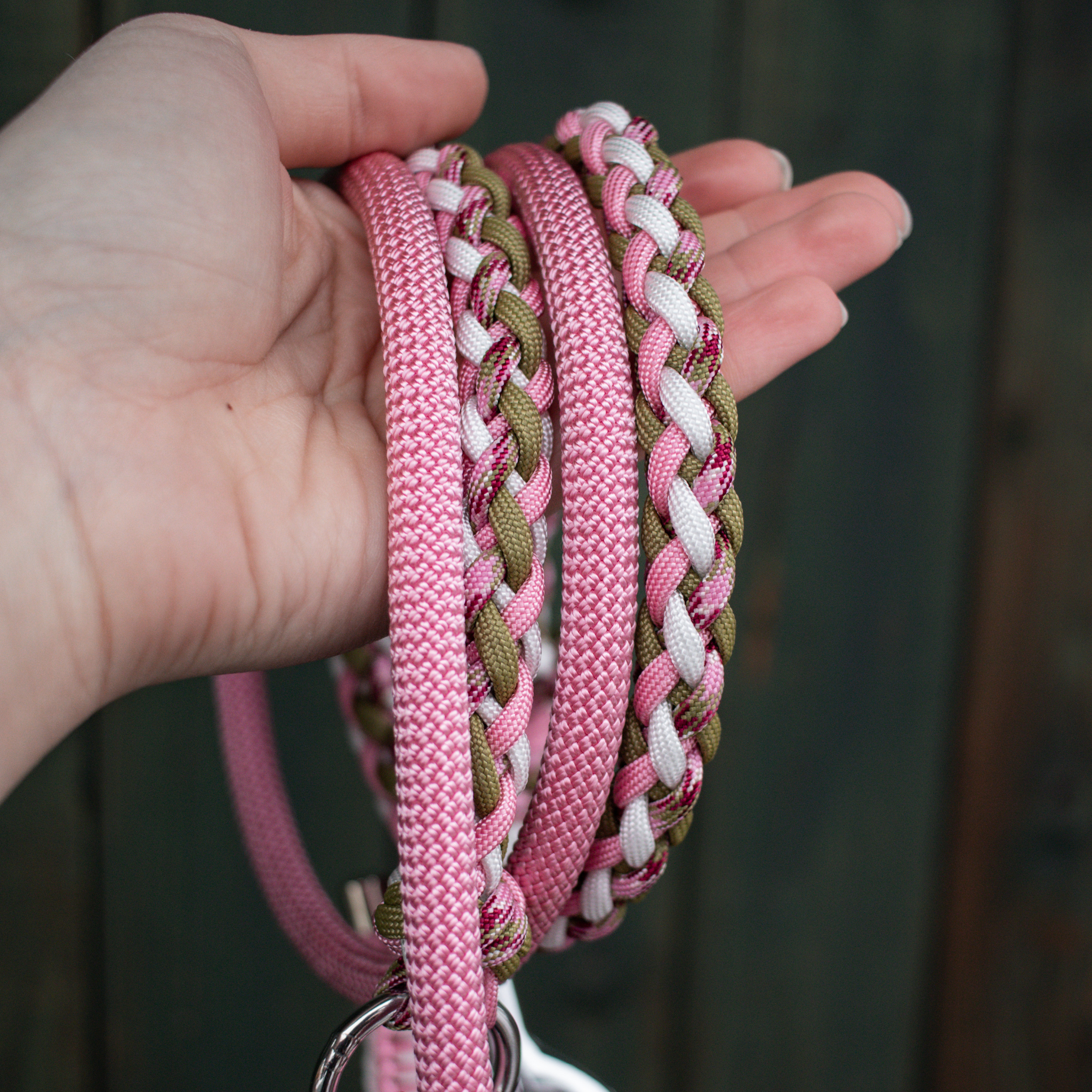 Paracord/Tau Leine in Rosa und Moos