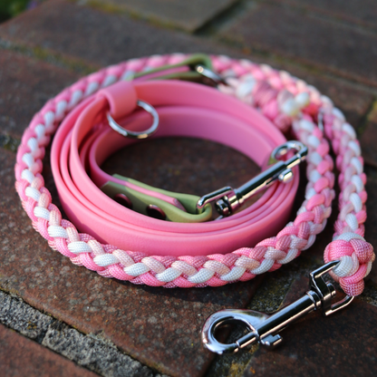 Paracord/Biothane Leine in Rosa und Grün