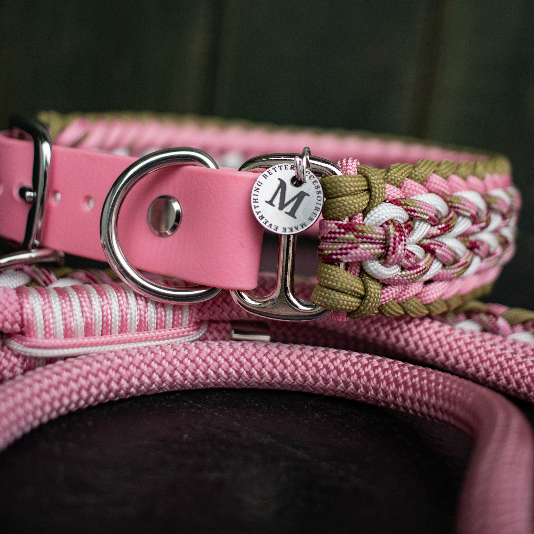 Paracordhalsband "Juno" in Rosa und Moos