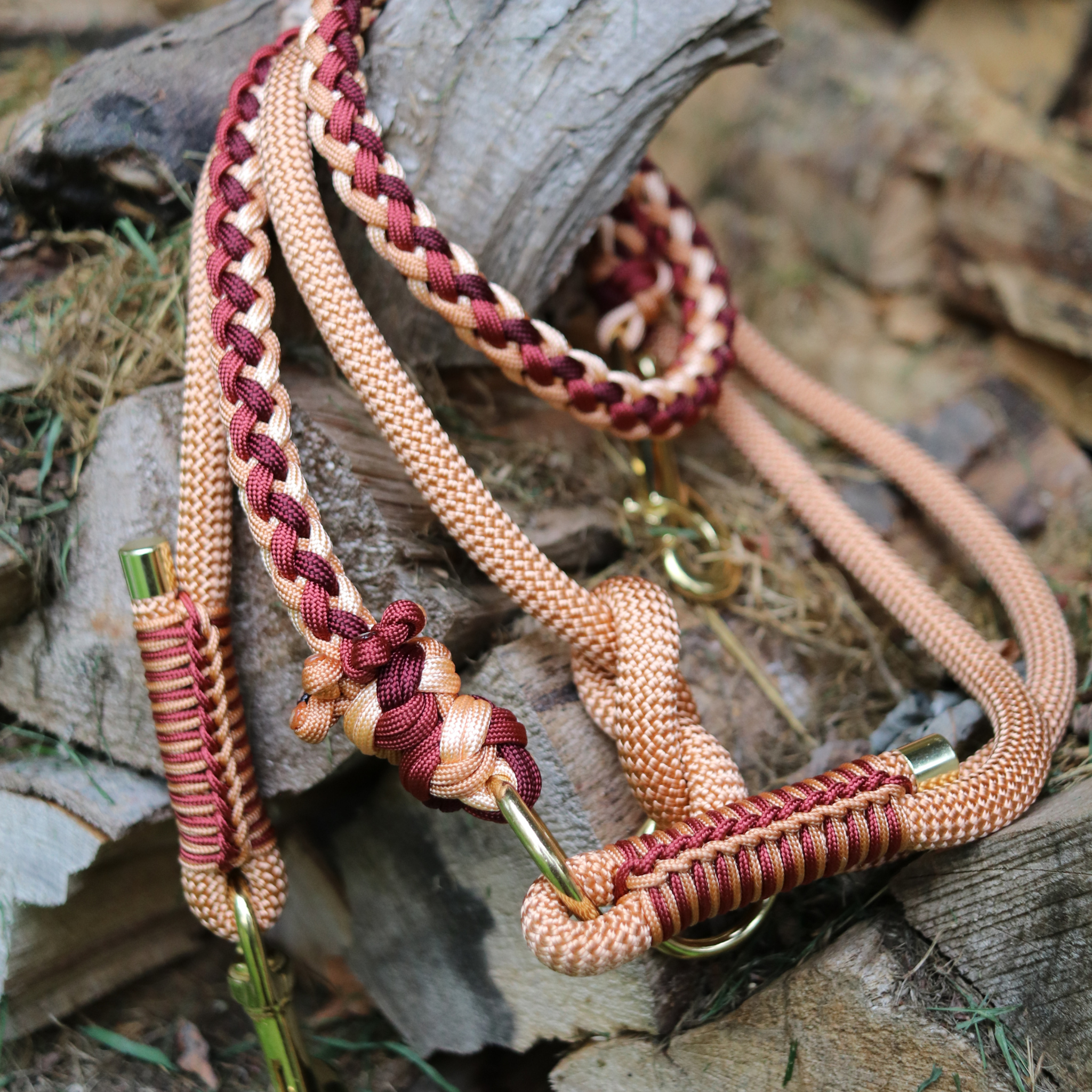 Paracord/Tau Leine "Gaucho" in Kupfer und Dunkelrot