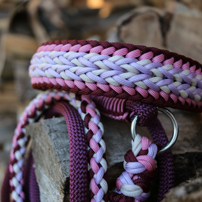 Paracordhalsband "Juno" in Dunkelrot und Rosa