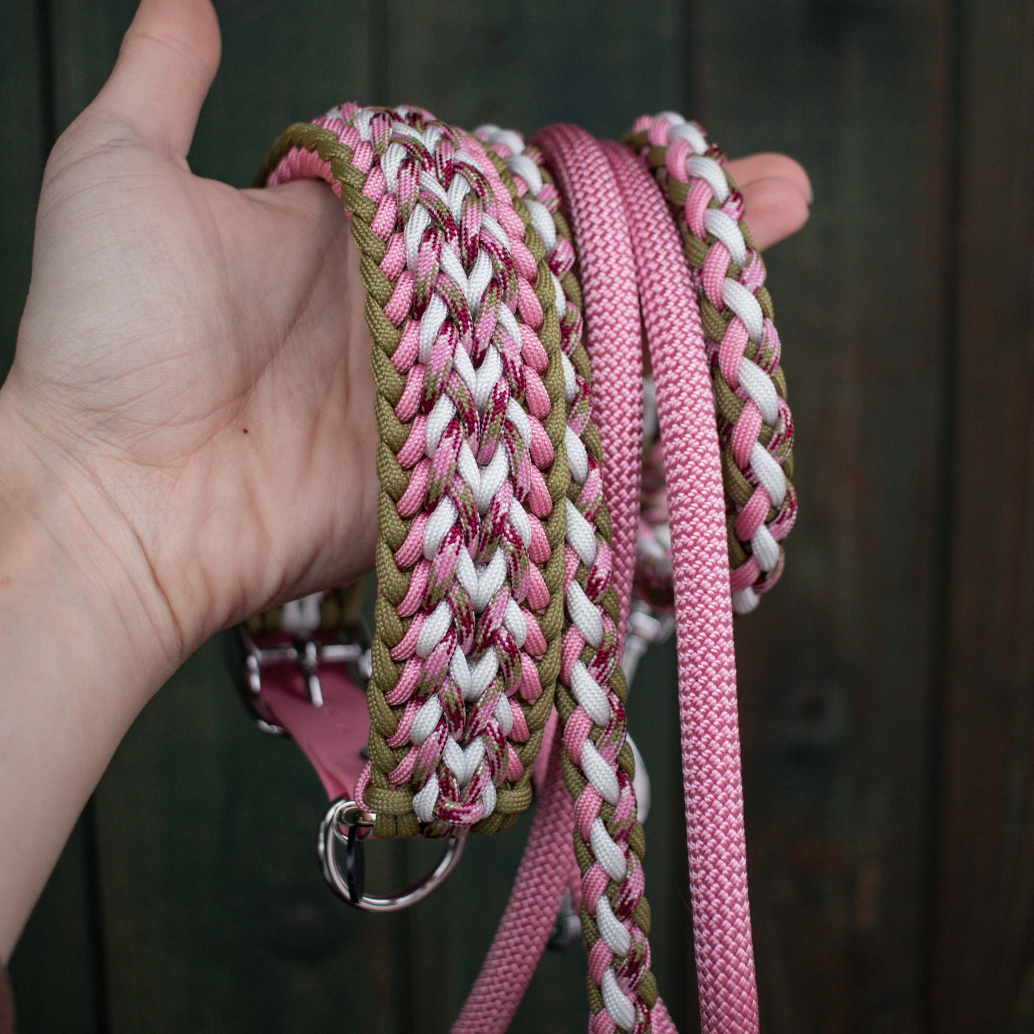 Paracord/Tau Leine in Rosa und Moos