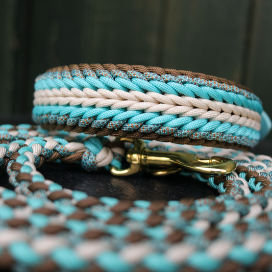 Paracordhalsband "Shining" in Türkis und Haselnuss