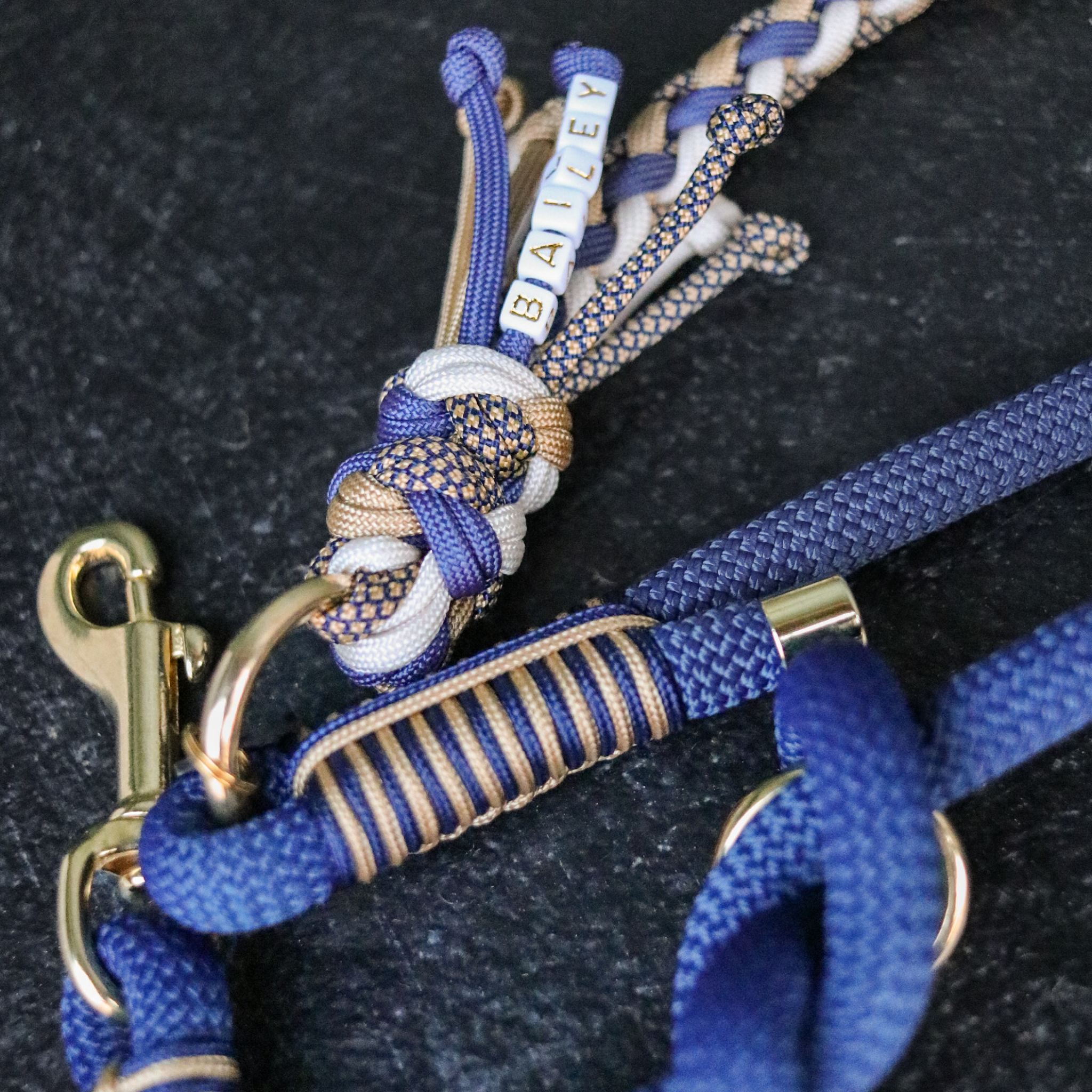 Paracord/Tau Leine in Dunkelblau und Gold