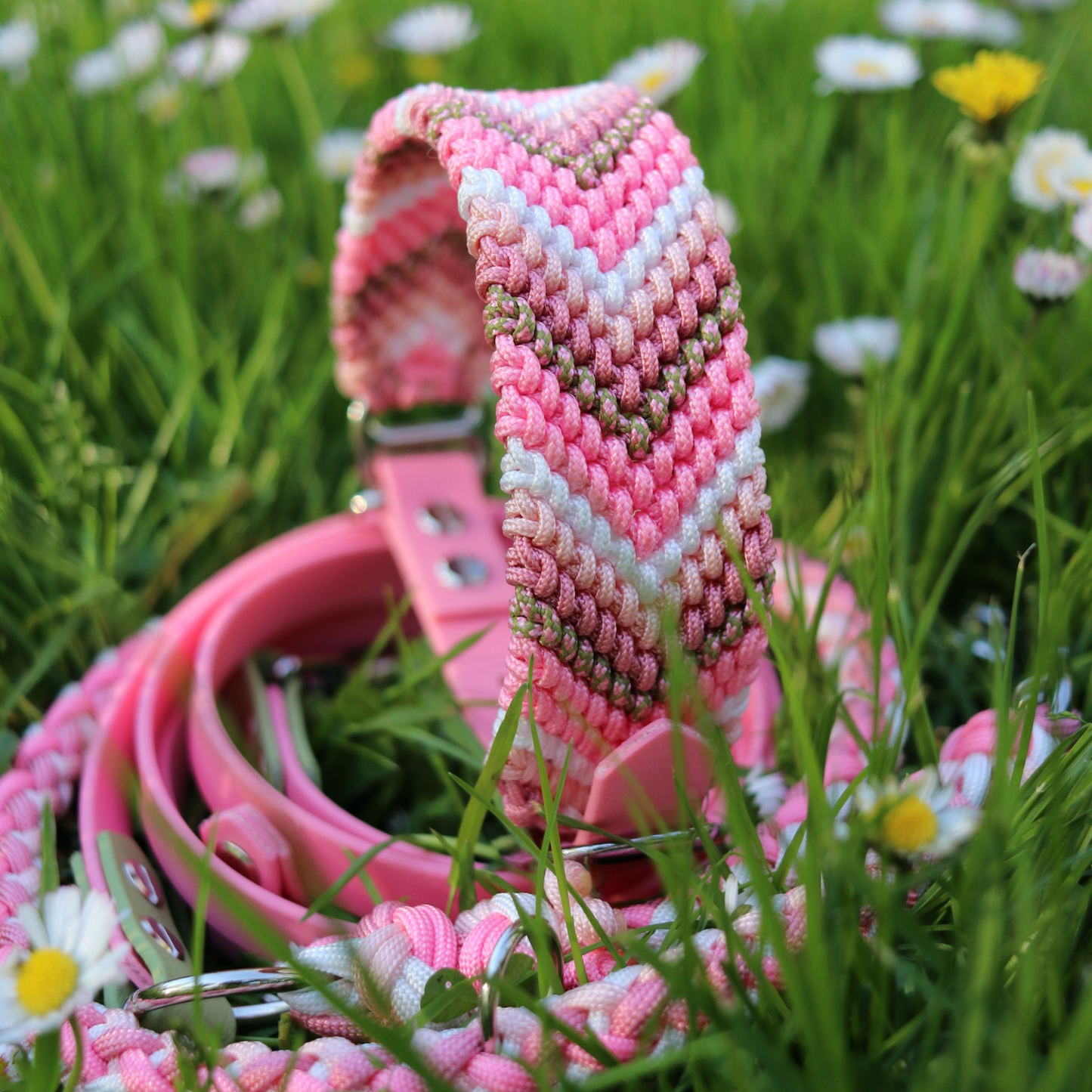 Paracordhalsband "Freundschaft" in Rosa und Grün
