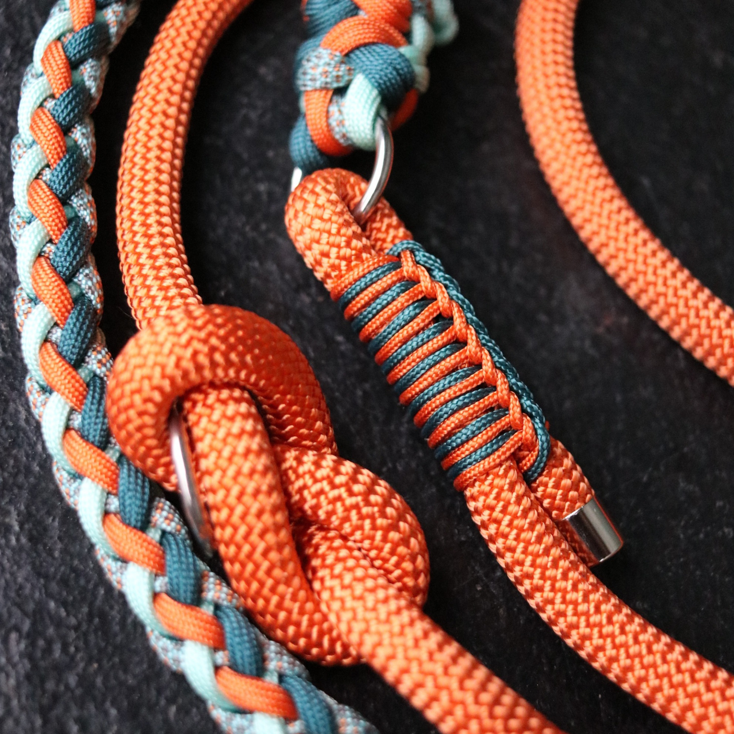 Paracord/Tau Leine in Teal und Orange