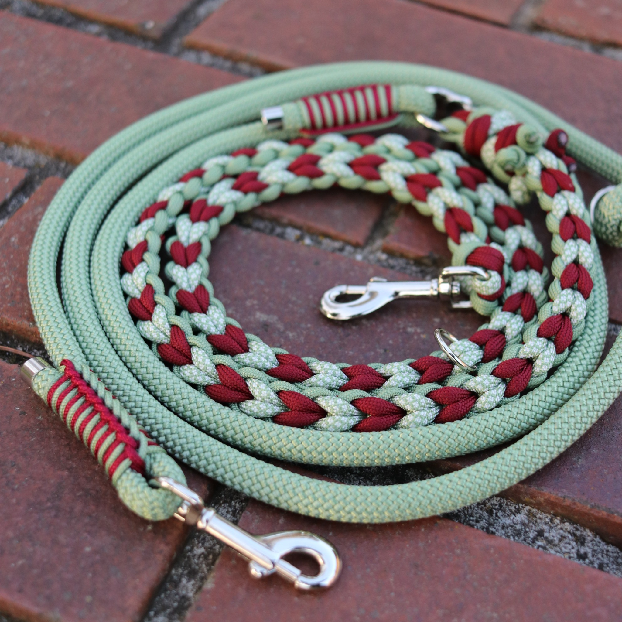 Paracord/Tau Leine für kleine Hunde in Rot und Guacamole