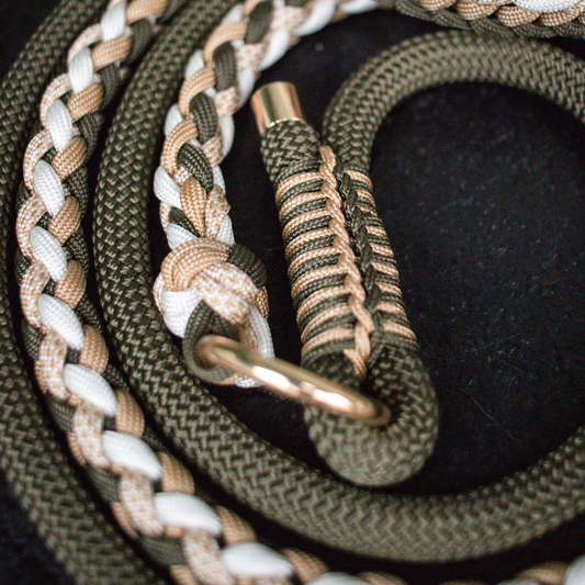 Paracord/Tau Leine in Olive und Gold