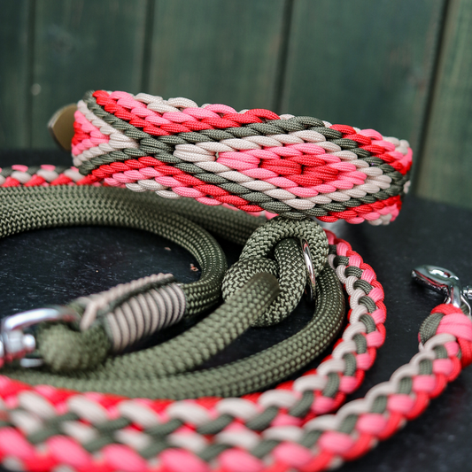 Paracordhalsband "Herkis" in Olive und Strawberry