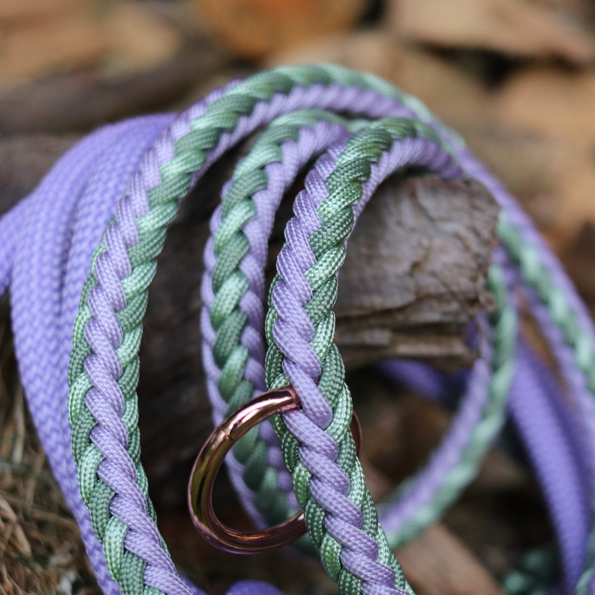 Paracord/Tau Leine "Herringbone" in Lila und Grün