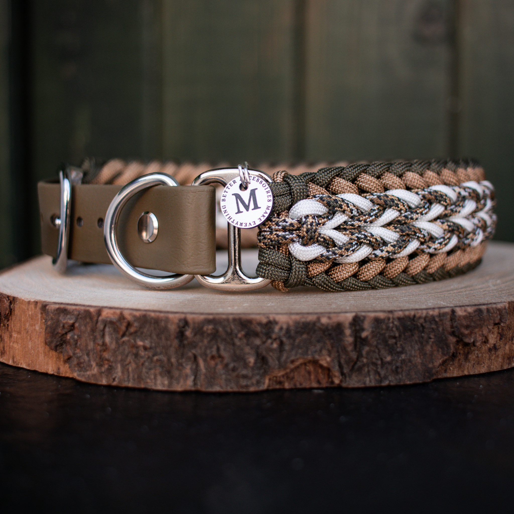 Paracordhalsband "Juno" in Olive und Goldbraun