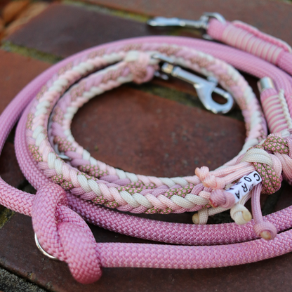 Paracord/Tau Leine "Herringbone" in Altrosa und Cream