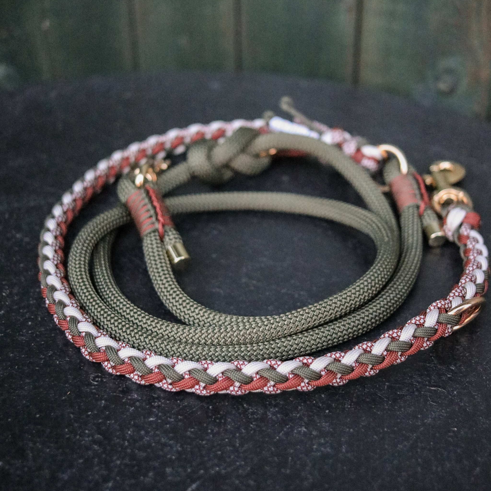 Paracord/Tau Leine "Gaucho" in Olive und Schoko