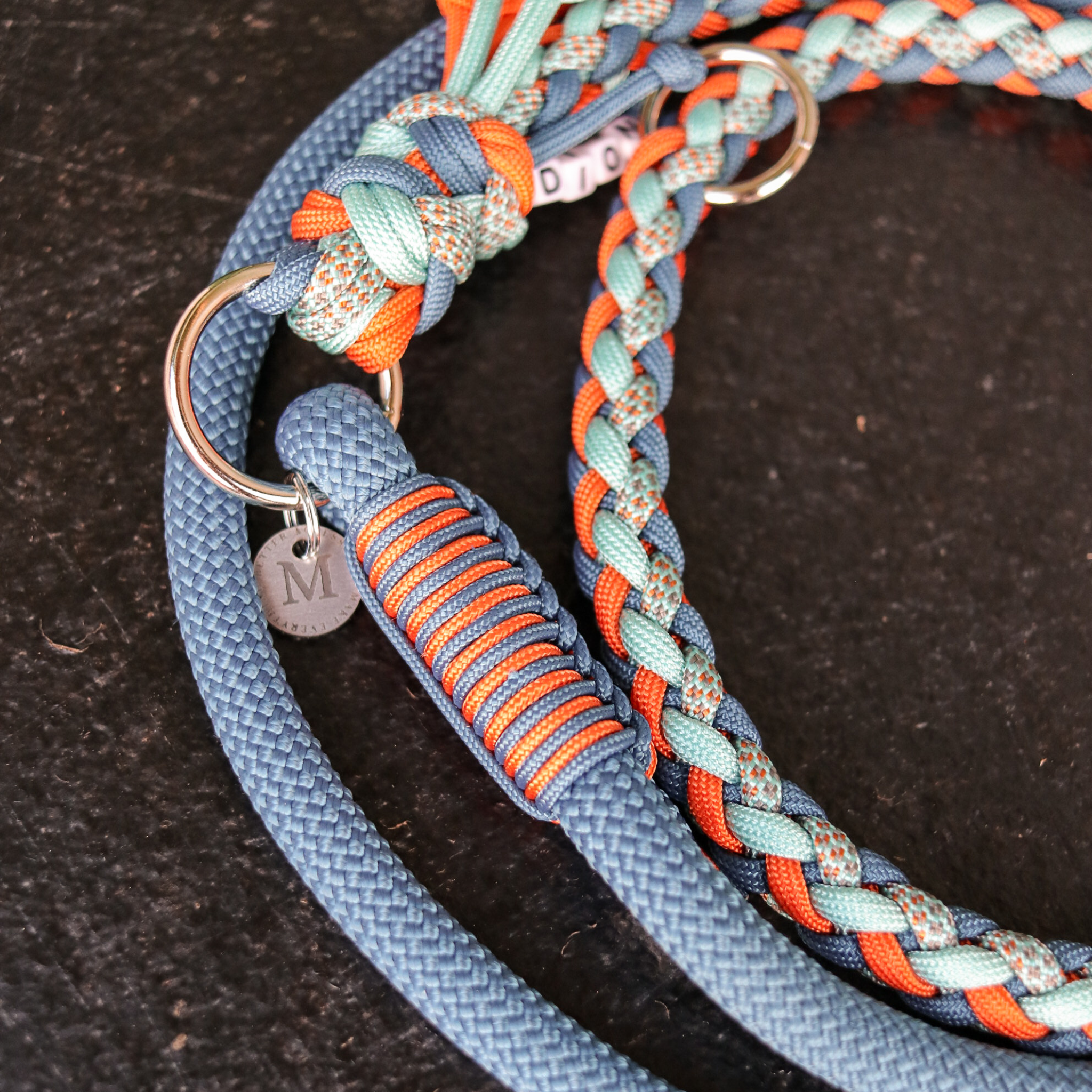 Paracord/Tau Leine in Petrol und Orange