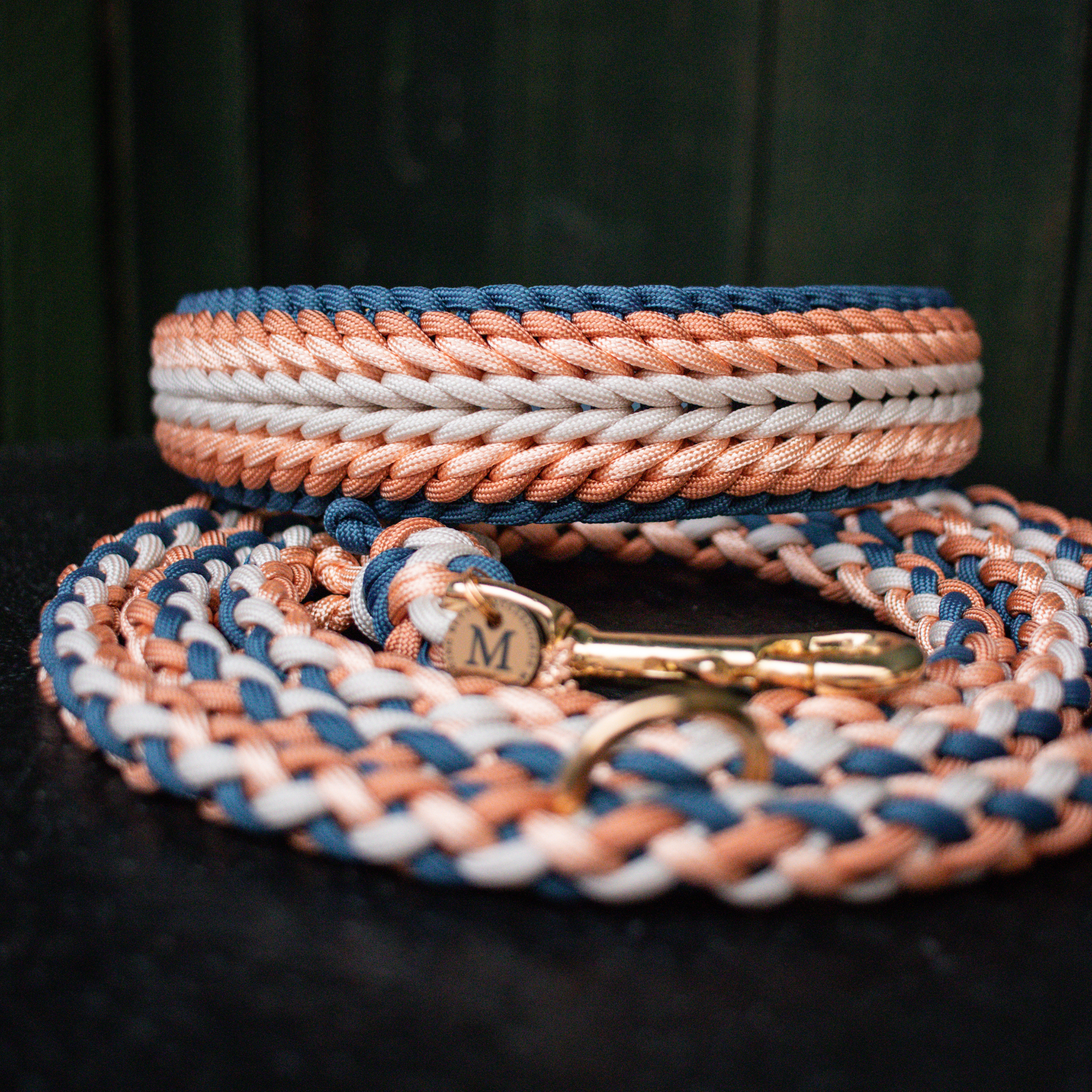 Paracordhalsband "Shining" in Petrol und Kupfer