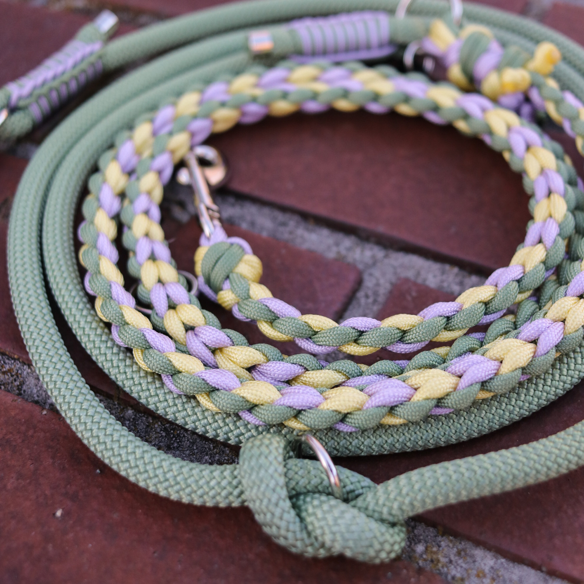Paracord/Tau Leine für kleine Hunde in Guacamole und Gelb