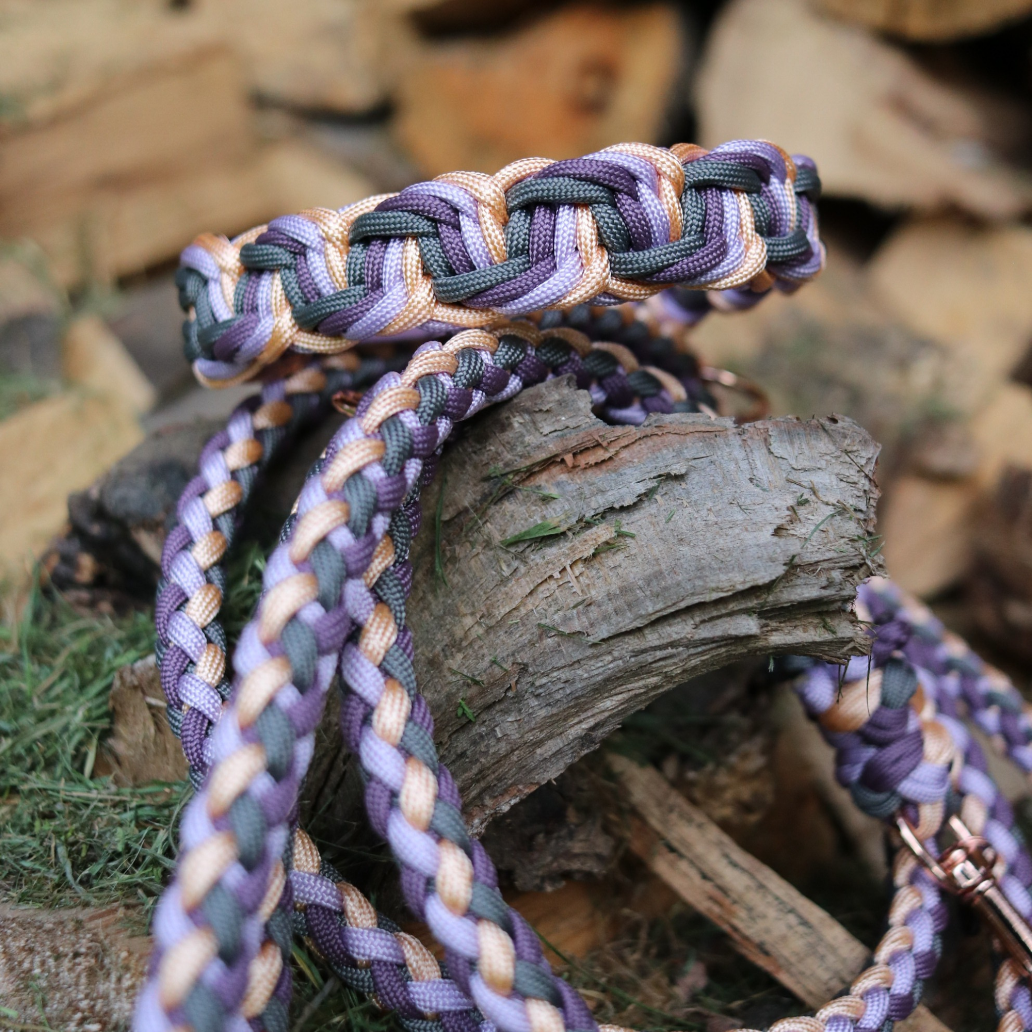 Paracordhalsband "Tiny" in Mauve und Dunkelgrau