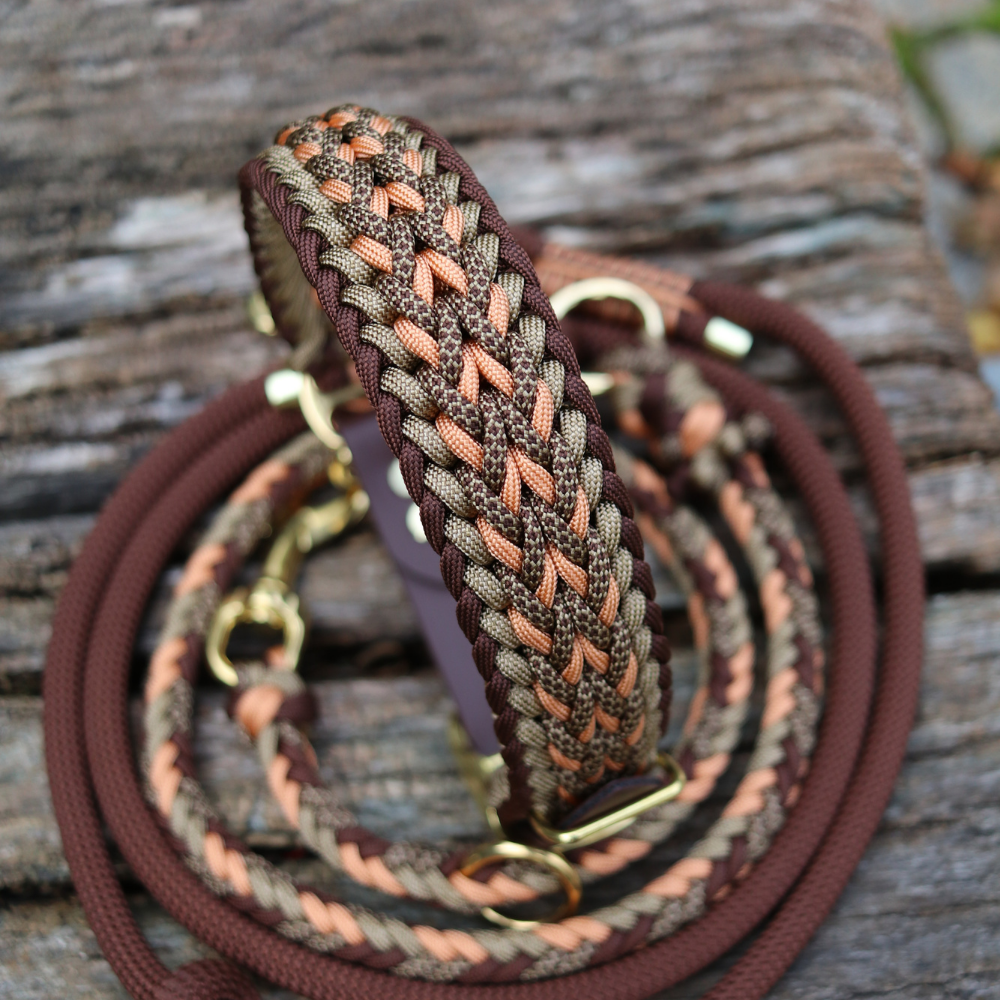 Paracordhalsband "Juno" in Walnuss und Kupfer