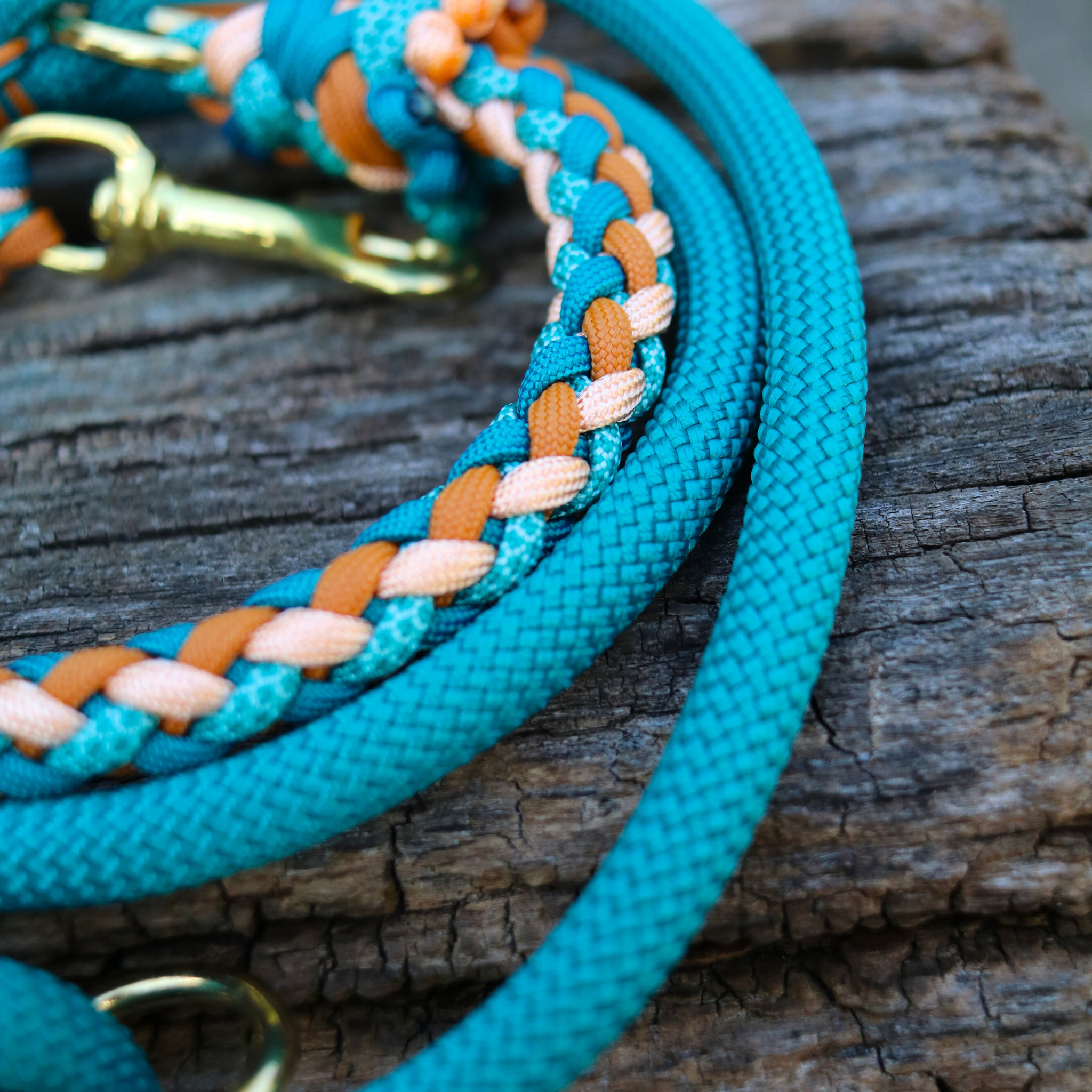 Paracord/Tau Leine "Gaucho" in Teal und Mustard