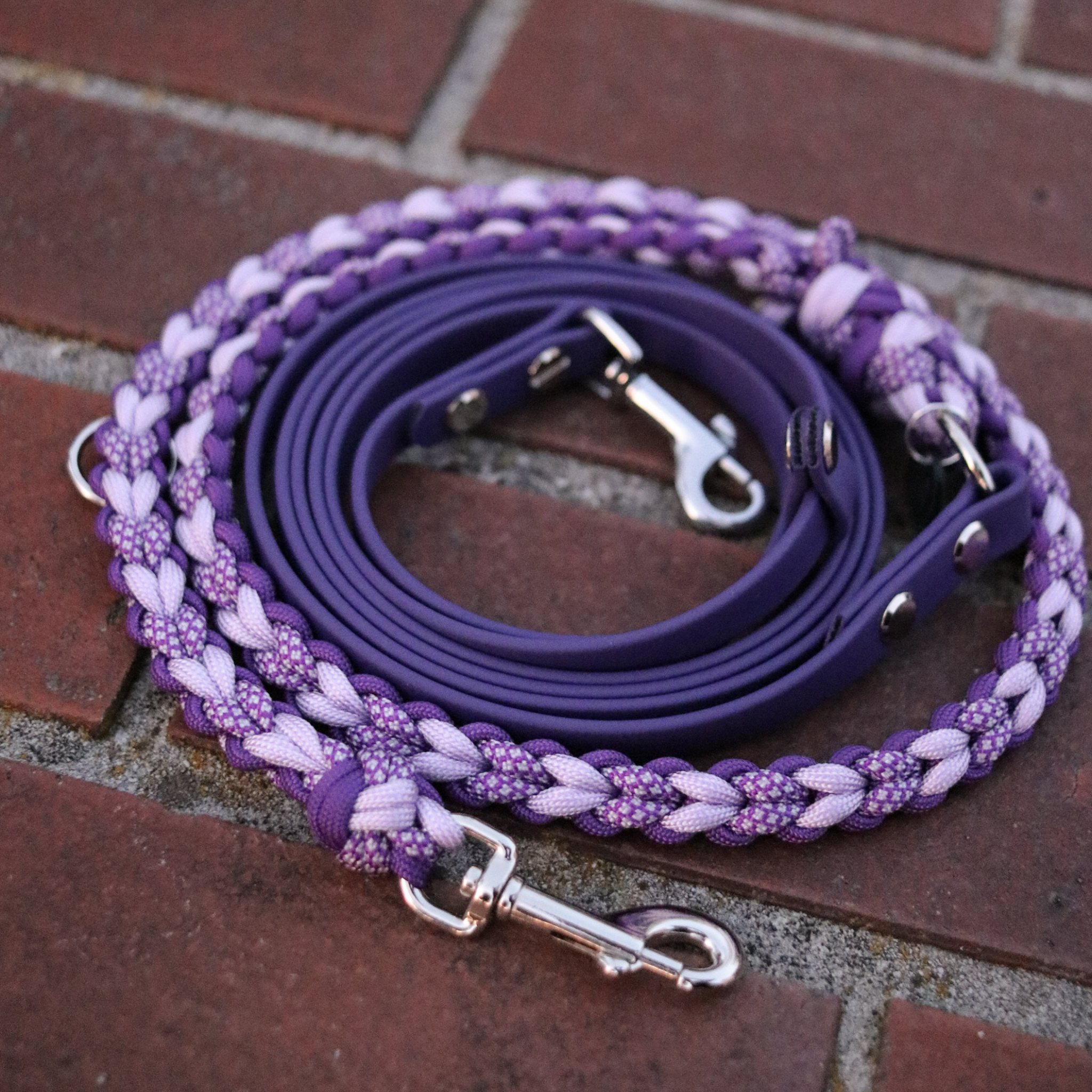 Paracord/Biothane Leine für kleine Hunde in Royal Lila und Pearl Lila