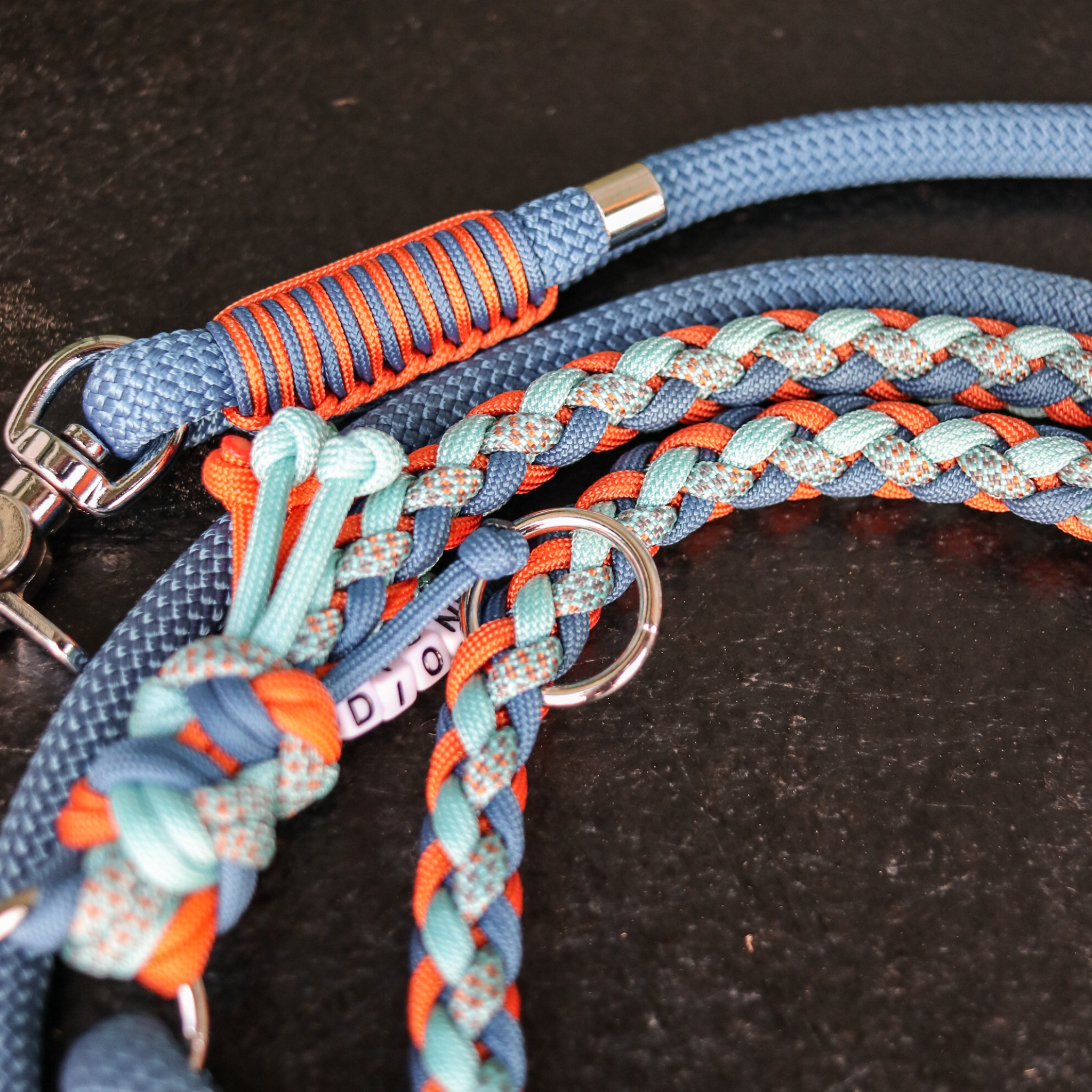 Paracord/Tau Leine in Petrol und Orange