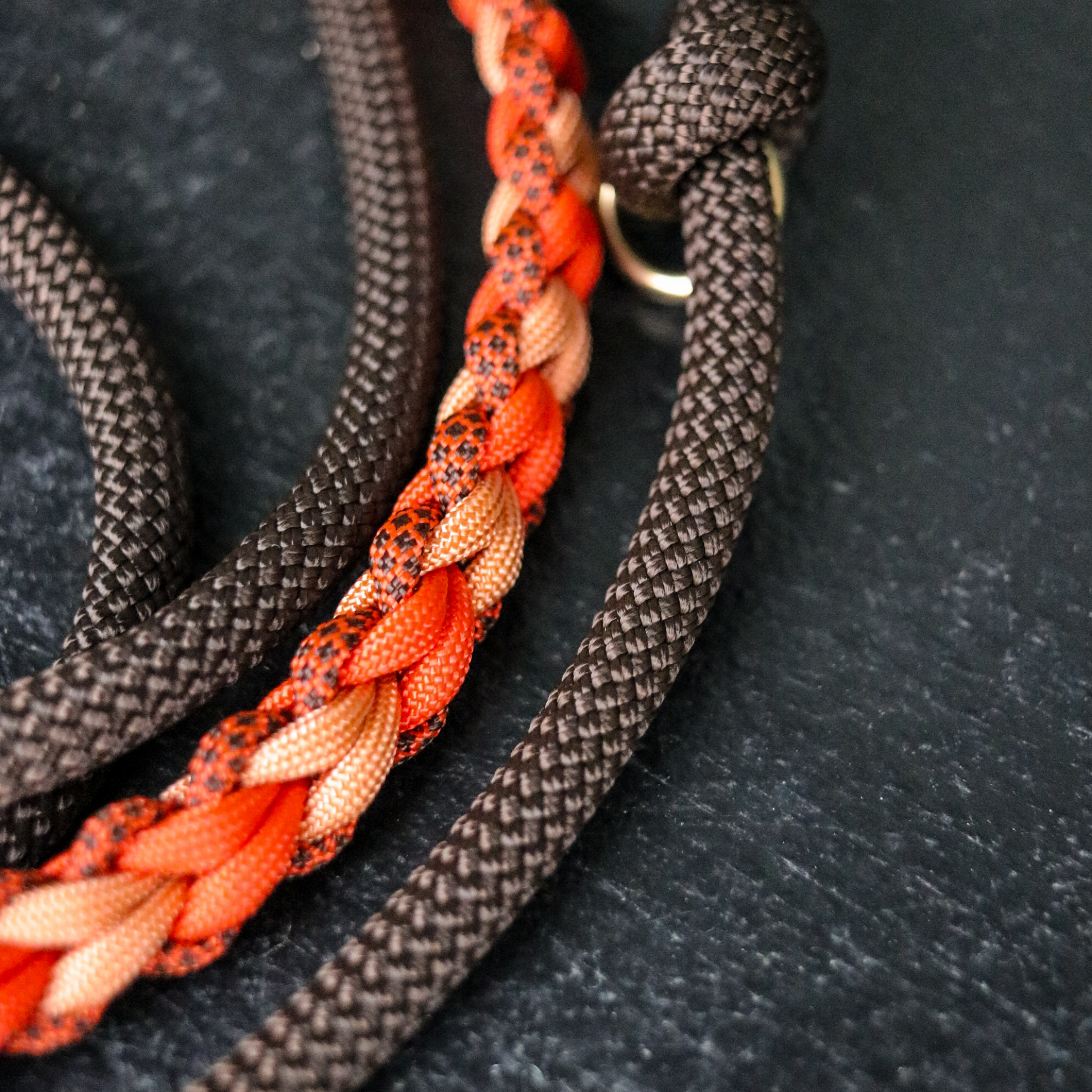Paracord/Tau Leine für kleine Hunde in Orange und Walnuss