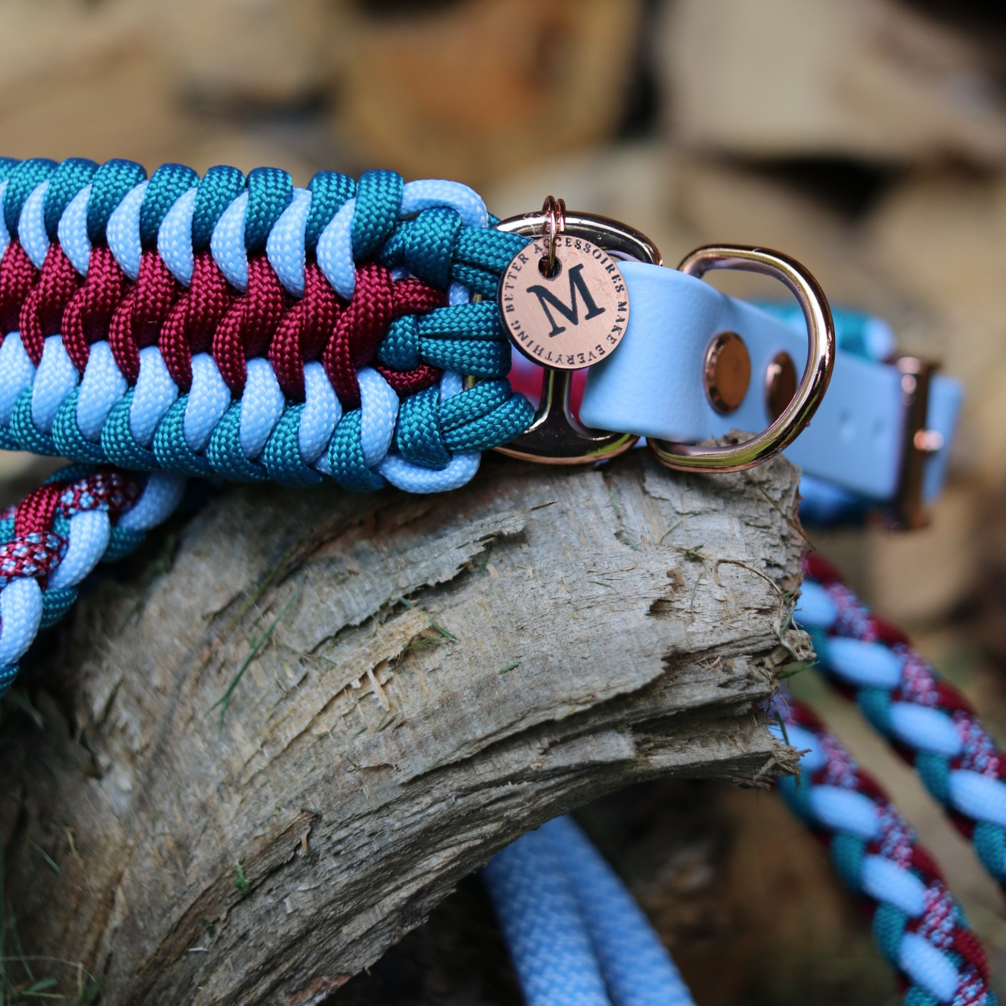 Paracordhalsband "Lilith Junior" in Türkis und Weinrot