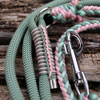 Paracord/Tau Leine "Herringbone" in Foggy und Rosa