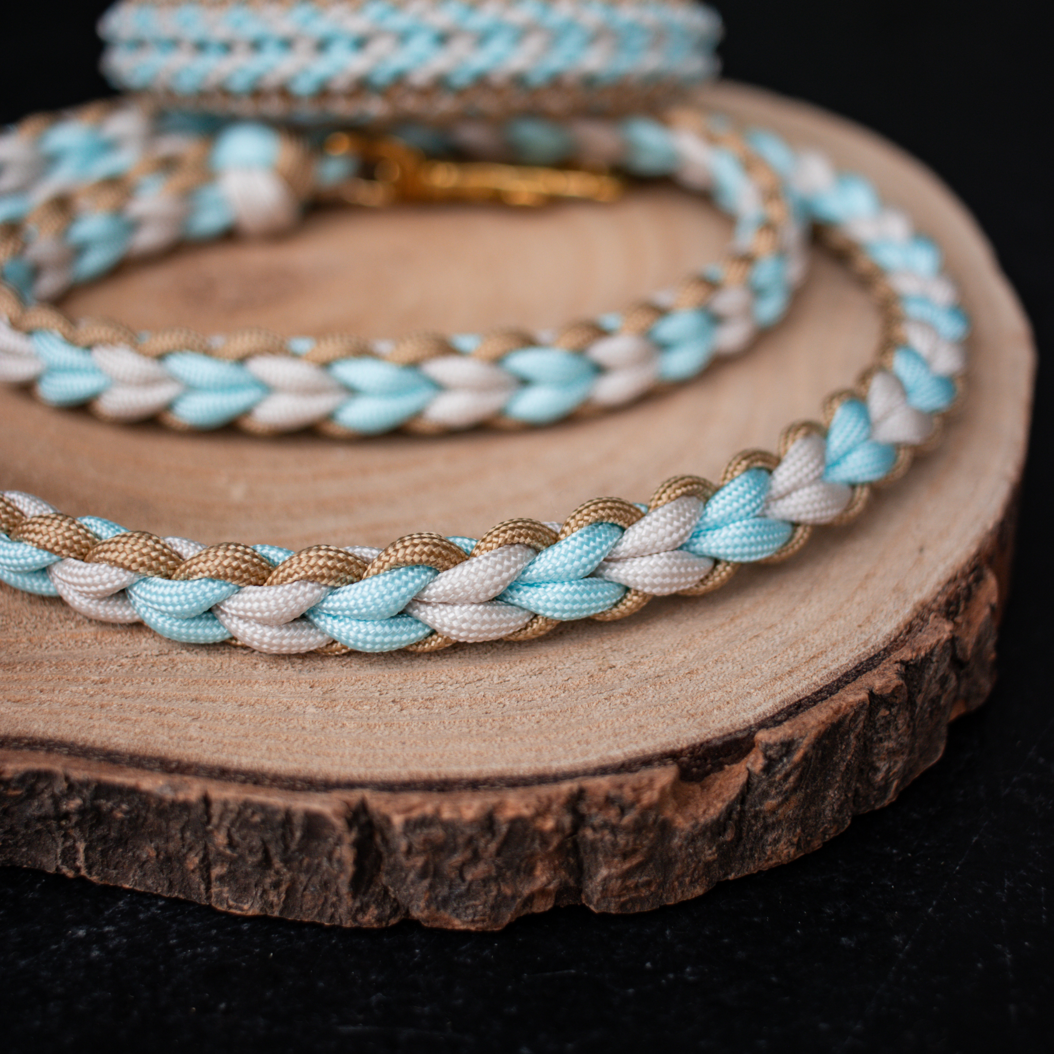Leine "Mini Heart" in Gold und Pastellblau
