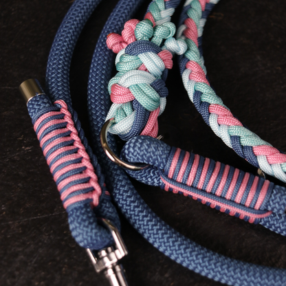 Paracord/ Tau Leine "Herringbone" in Petrol und Rosa