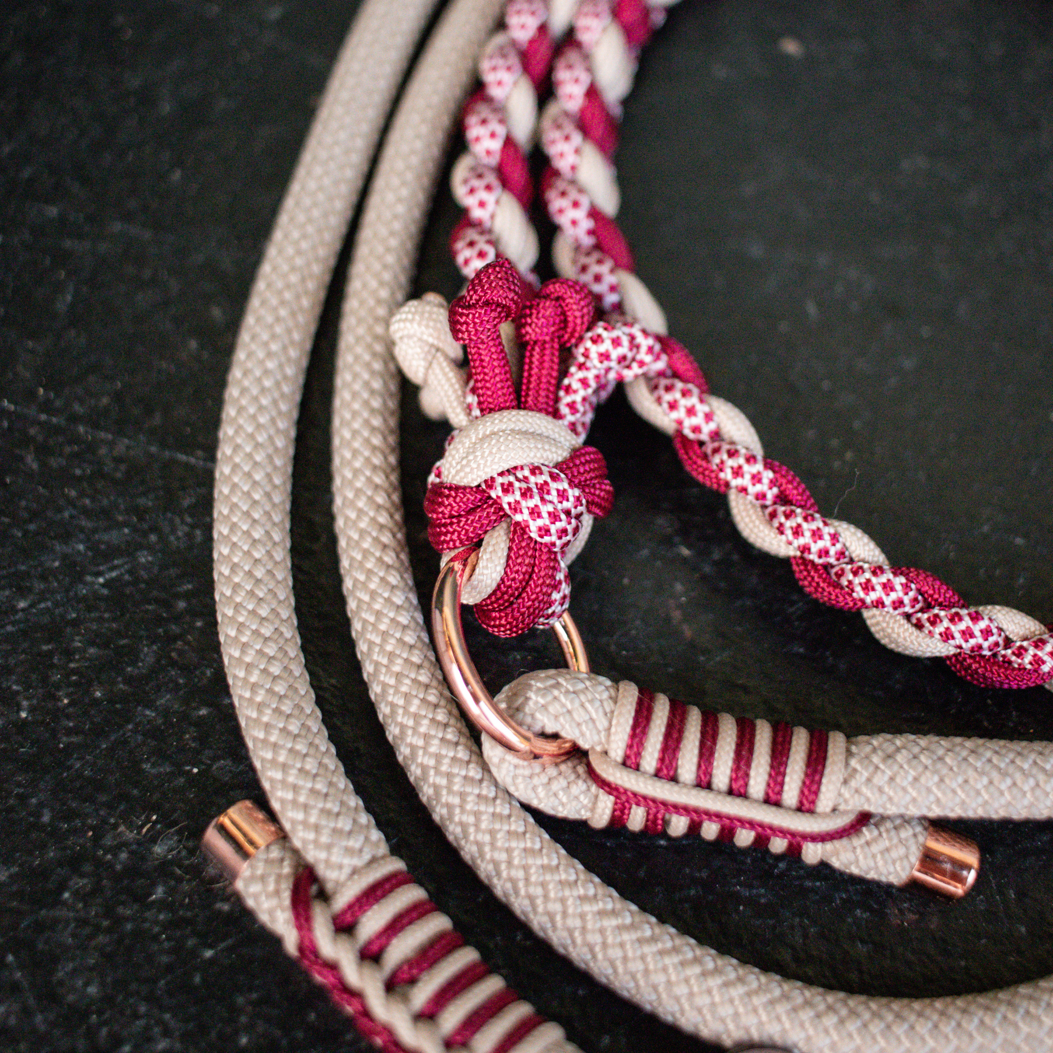 Paracord/Tau Leine für kleine Hunde in Beige und Weinrot